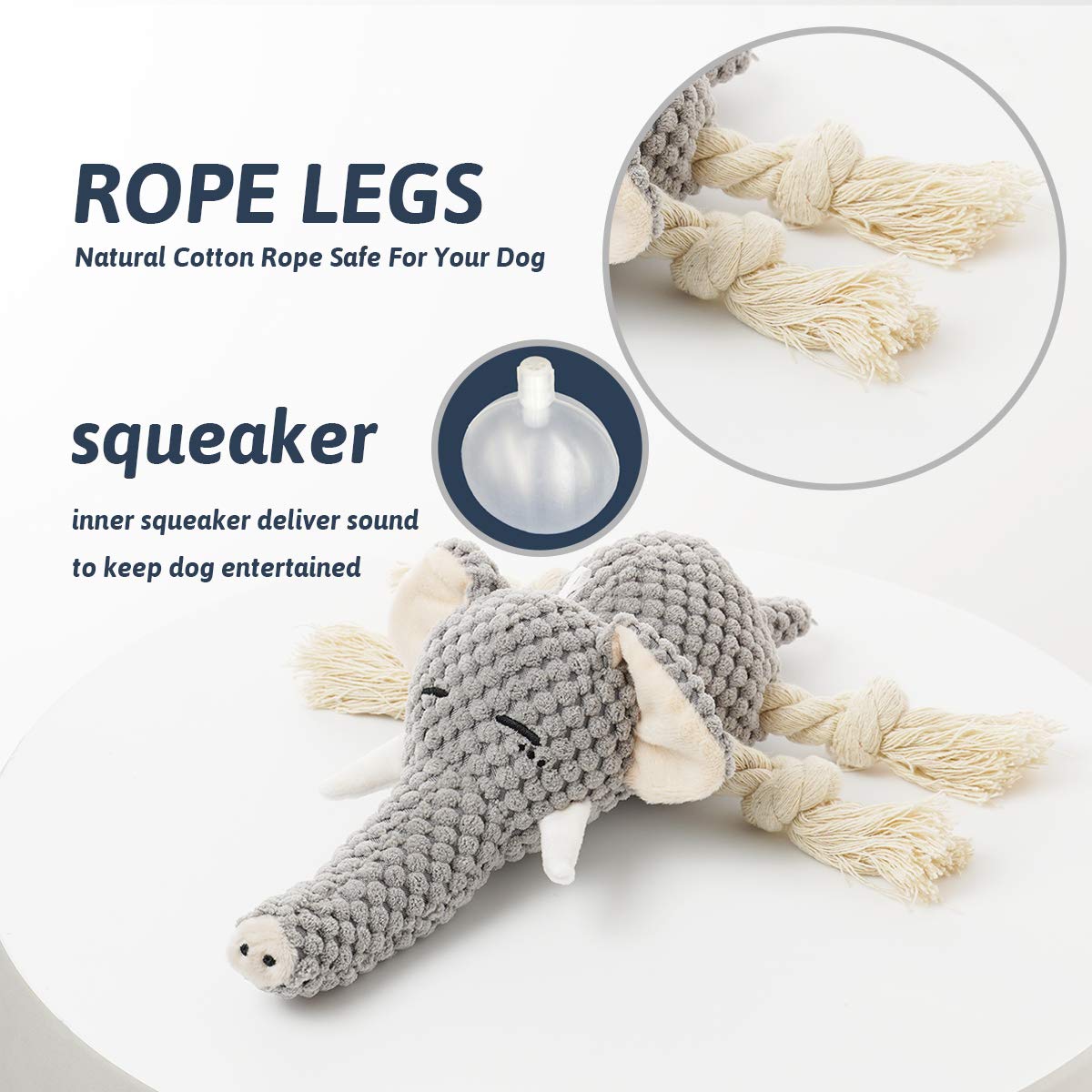 KOL Plush Squeaky Interactive Puppy Dog Toys with Crinkle Paper - Durable Chew Toys for Small & Medium Dogs, Elephant-Shaped Pet Toy - Perfect for Playtime, Training & Teething Relief