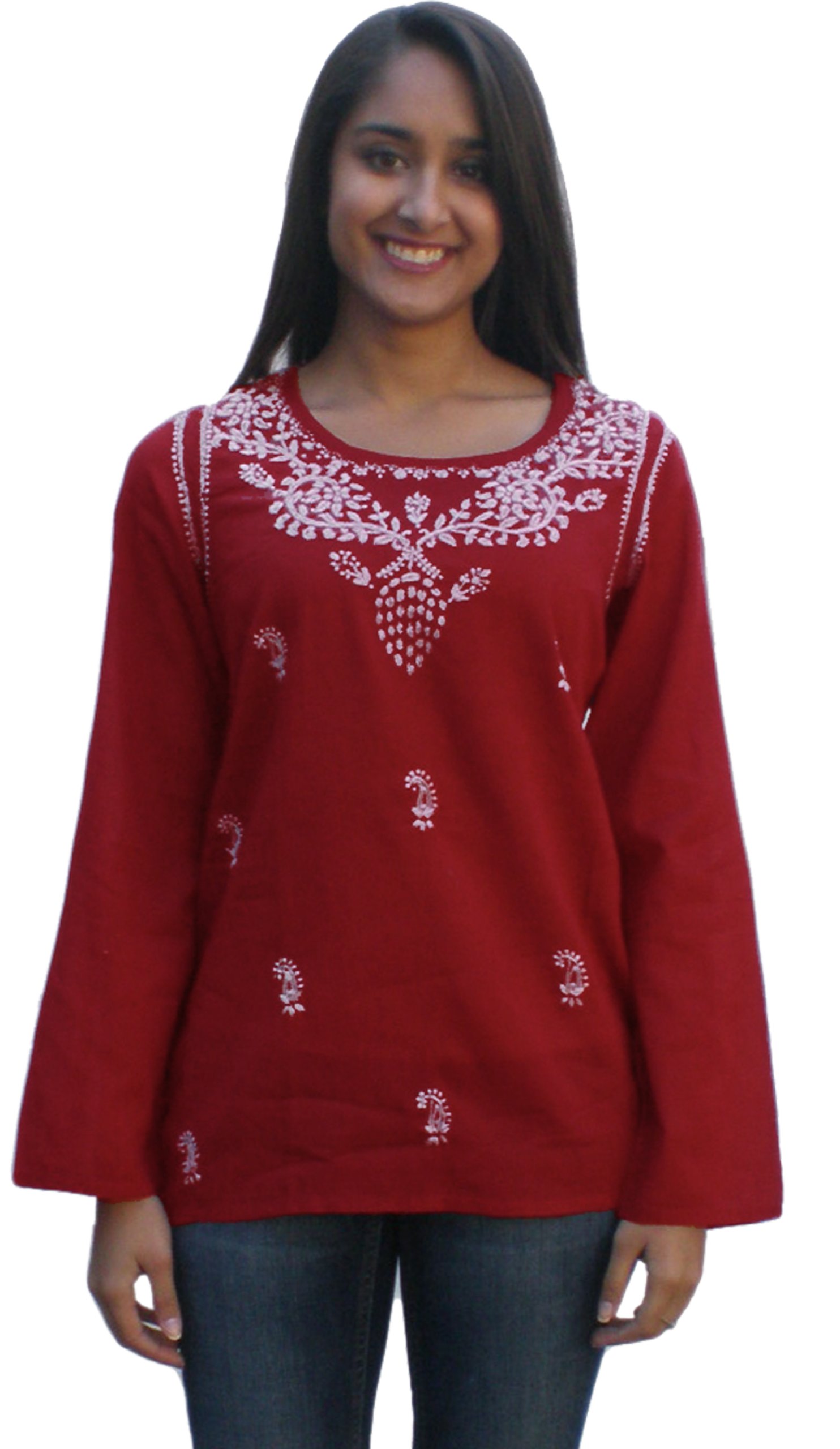 Hand Embroidered Cotton Tunic Top Kurti Blouse for Women | Elegant Ethnic Wear for Casual Outings, Parties & Festive Occasions