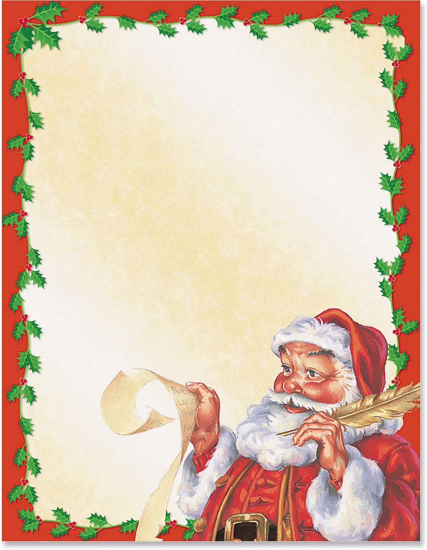 Santa's List Christmas Holiday Themed Stationery - 8.5 x 11 Premium Border Paper & Letterhead (100 Sheets) - Elegant Decorative Writing Paper for Festive Cards, Holiday Letters & Seasonal Office Use
