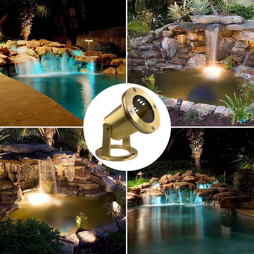 4 Pack Waterproof Submersible LED Pool Lights - 7W MR16 Solid Brass Underwater Pond & Fountain Lights for Pools, Waterfalls, Gardens, Patios | Durable, Bright & Long-Lasting Outdoor Lighting