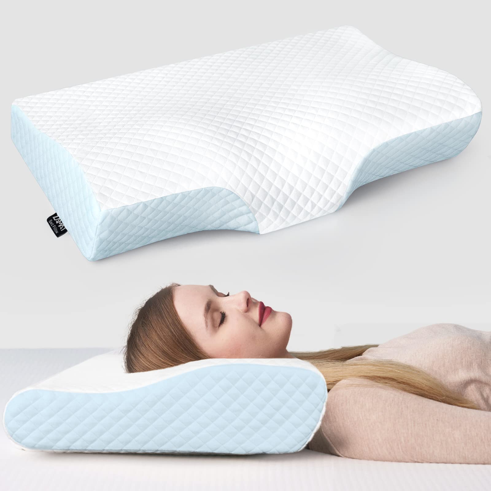 ZAMAT Contour Memory Foam Pillow for Neck Pain Relief - Adjustable Ergonomic Cervical Support Pillow for Side, Back & Stomach Sleepers - Orthopedic Bed Pillow with Washable Cover - Perfect for Home, Travel & Office Use