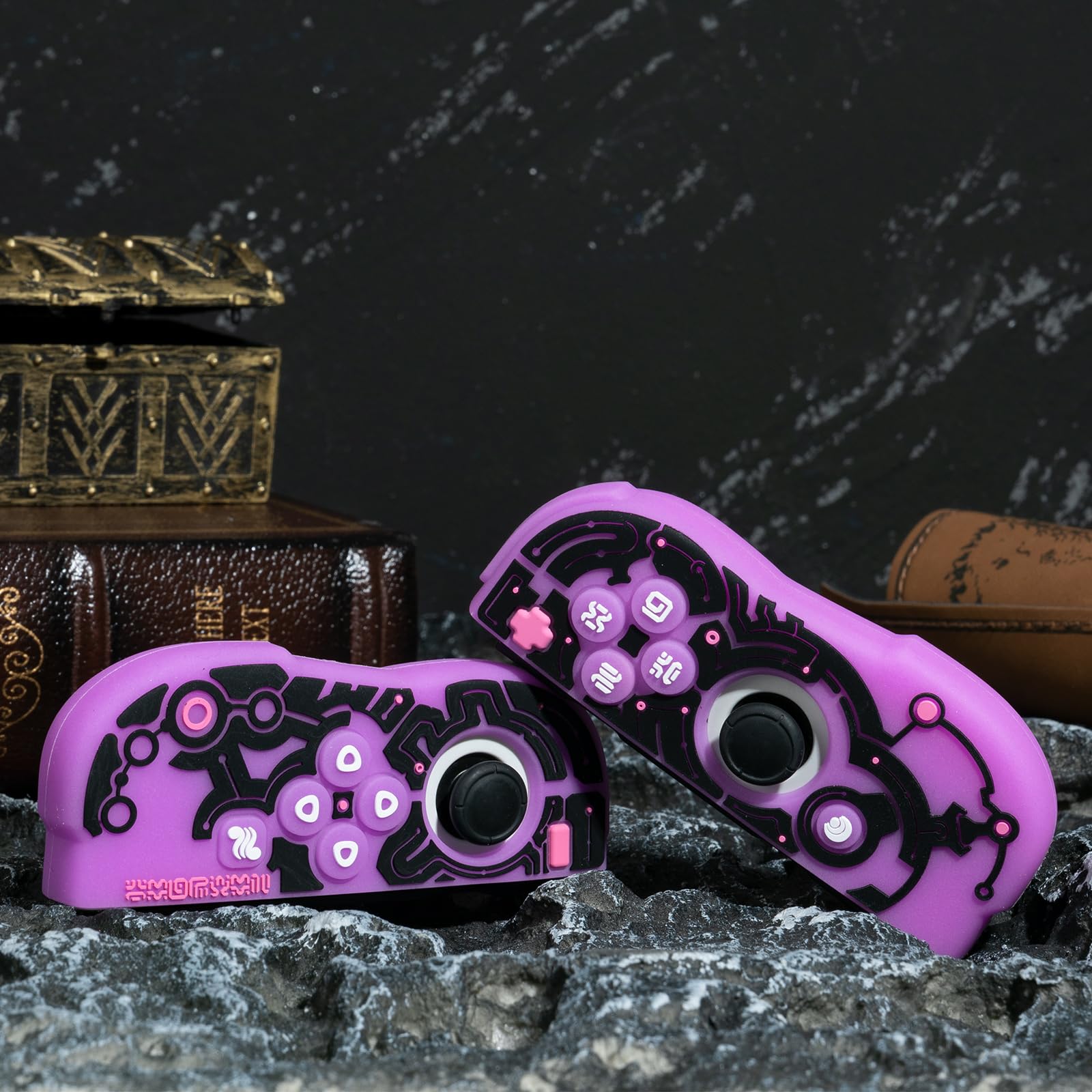 Glow in The Dark Soft TPU Protective Cover Case for Nintendo Switch & Switch OLED Joycon Controller - Luminous Silicone Cover with 2 Thumb Grip Caps (Purple) | Anti-Slip, Comfortable Grip for Gaming at Night or Low Light Conditions
