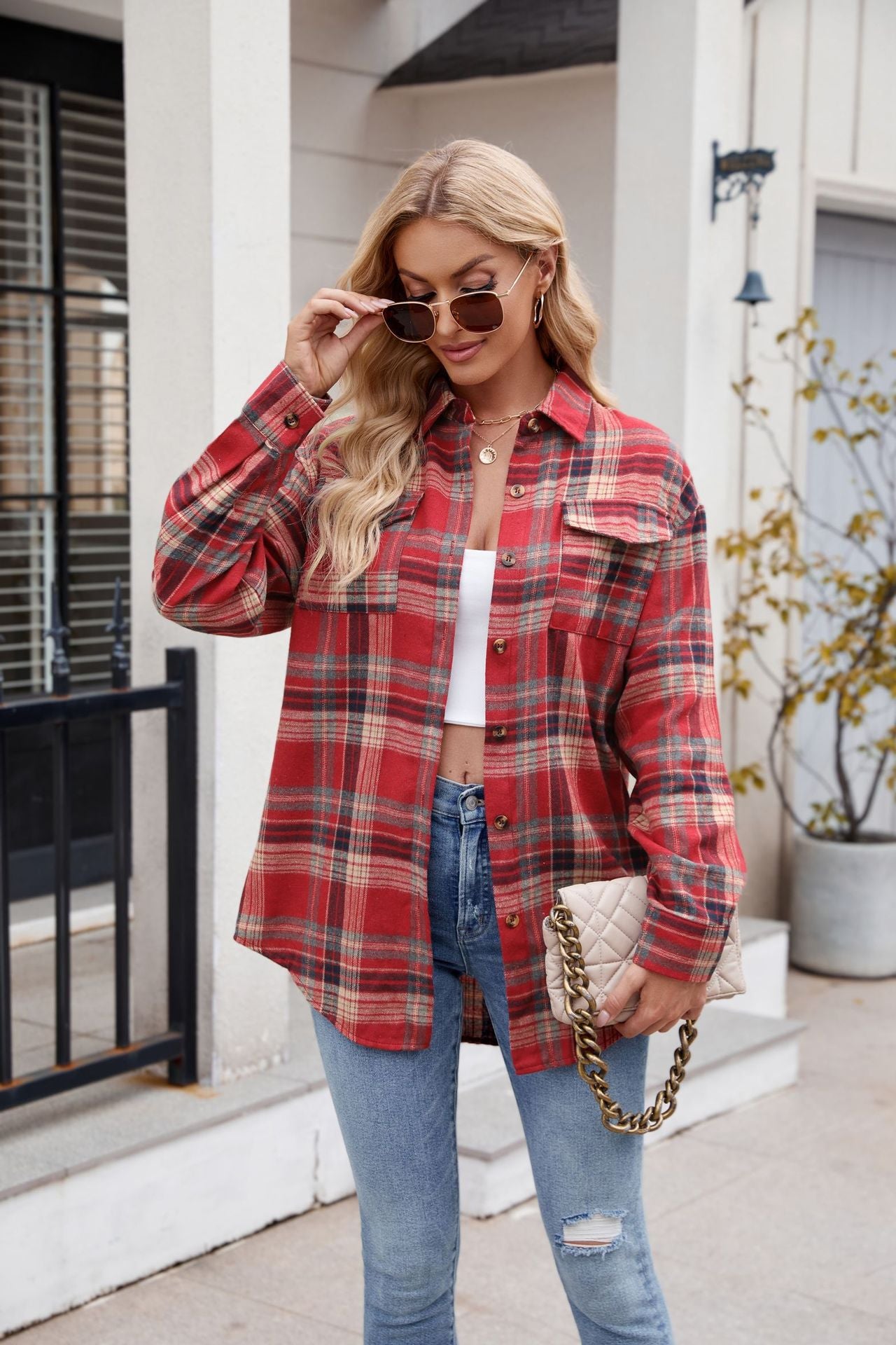 Stylish Mandy Plaid Button-Up Long Sleeve Shirt for Women | Casual & Office Wear | Perfect for Fall & Winter Outfits