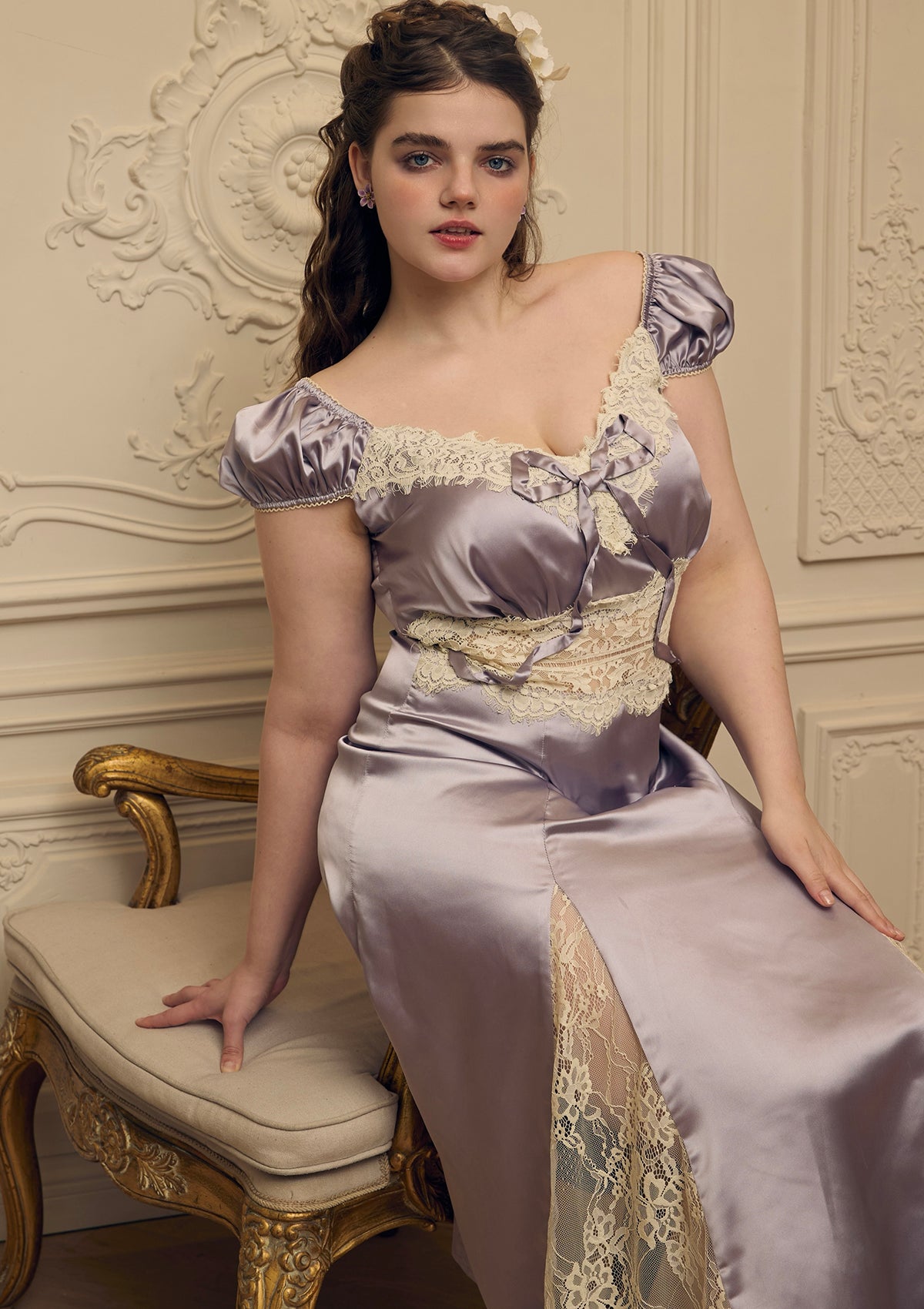 Elegant Curve & Plus Size Rosace Lavande Dress for Women - Floral Print A-Line Dress for Weddings, Parties & Special Occasions