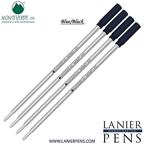 Monteverde® Soft Roll™ Ballpoint C13 Ink Refill 4-Pack - Compatible with Cross® Style Pens - Blue Black (0.7mm Medium Tip) - Perfect for Office, School & Everyday Writing Needs