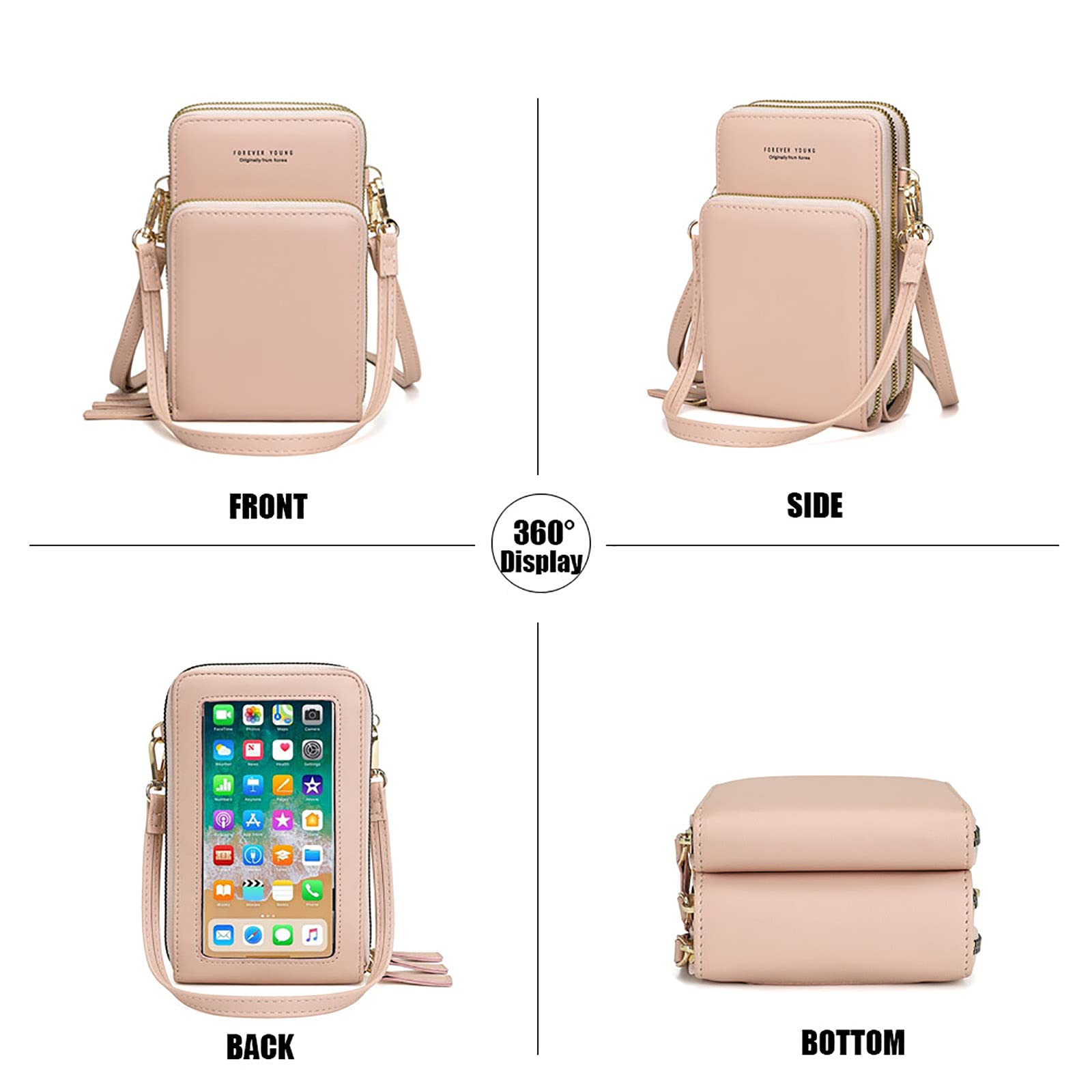 myfriday RFID Blocking Crossbody Phone Purse for Women - Small Touch Screen Shoulder Bag with 2 Adjustable Straps - Perfect for Travel, Shopping & Everyday Use