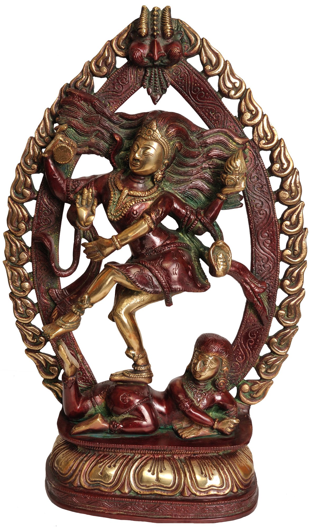 Exotic India Dancing Shiva Statue - Handcrafted Red & Gold Hindu God Nataraja Sculpture for Home Decor, Yoga Studio & Spiritual Altar