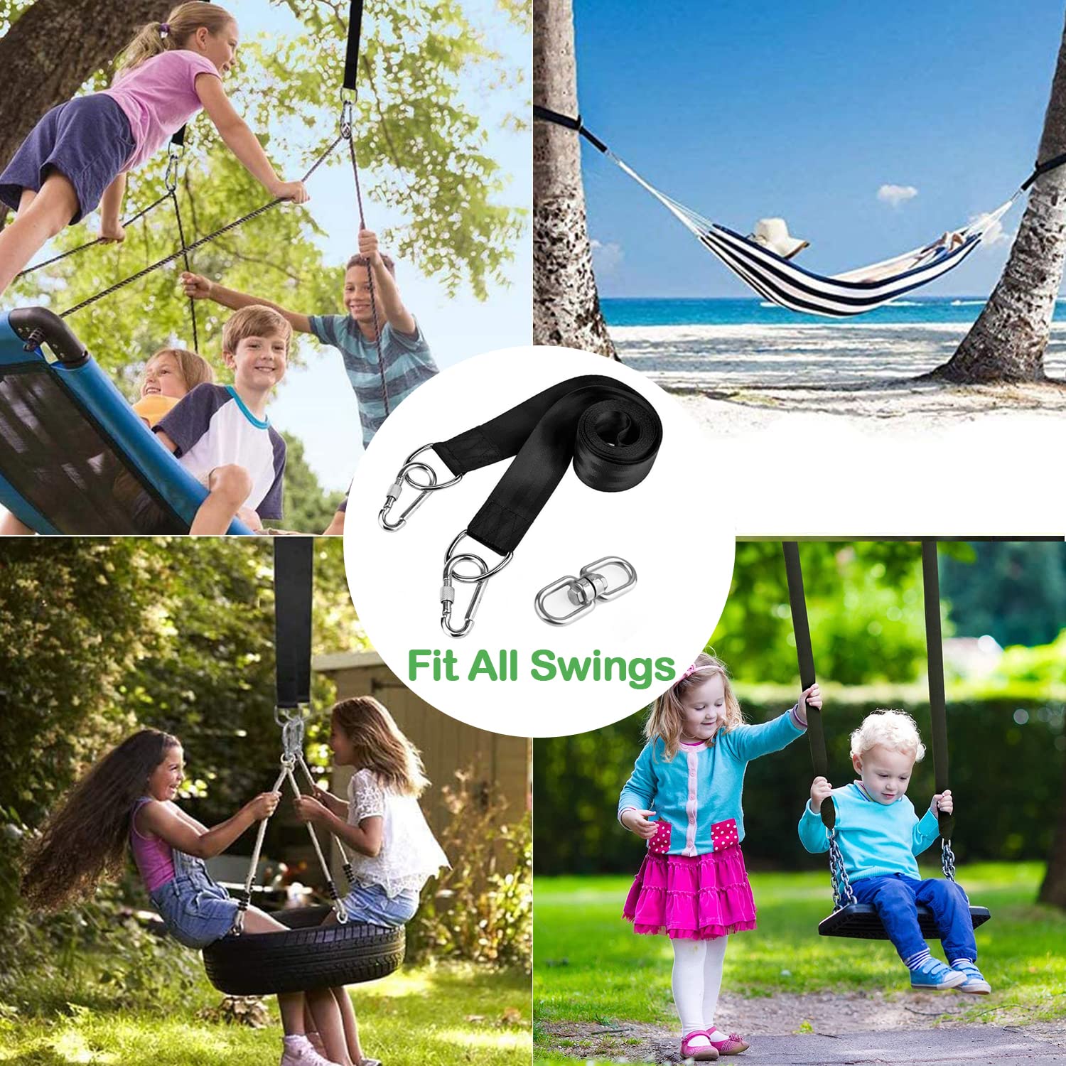 30FT Extra Long Heavy Duty Tree Swing Straps – 5000 lbs Weight Capacity (Set of 2) | Complete Hanging Kit with Tree Protector, Carabiner & Swivel | Perfect for Backyard Swings, Hammocks & Outdoor Play | Easy Installation for DIY Projects