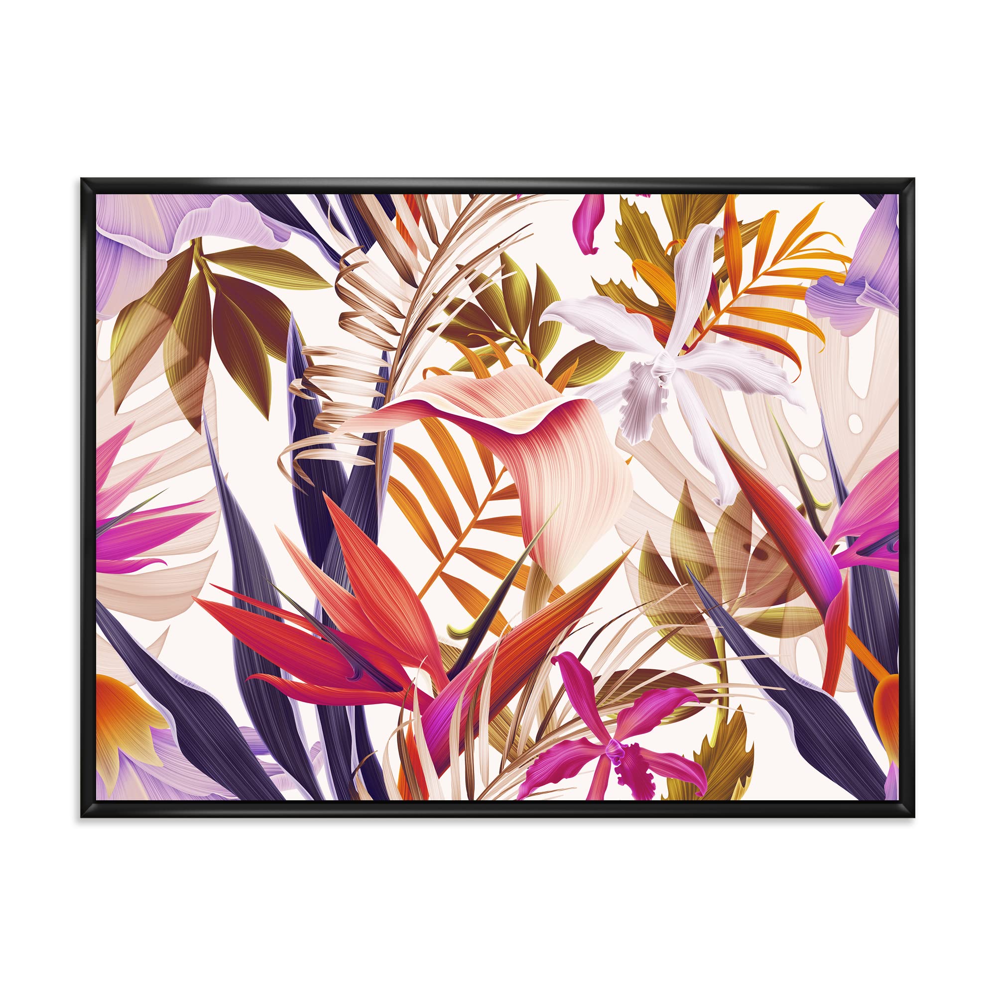DesignQ Tropical Vintage Flowers IV - Traditional Framed Canvas Wall Art Print | Home Decor for Living Room, Bedroom & Office | Ready to Hang