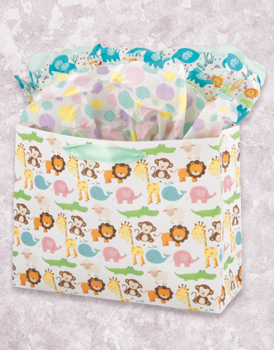 Adorable Baby Animals Themed Gift Bags for Birthdays, Baby Showers & Party Favors - Cute Animal Print Party Supplies