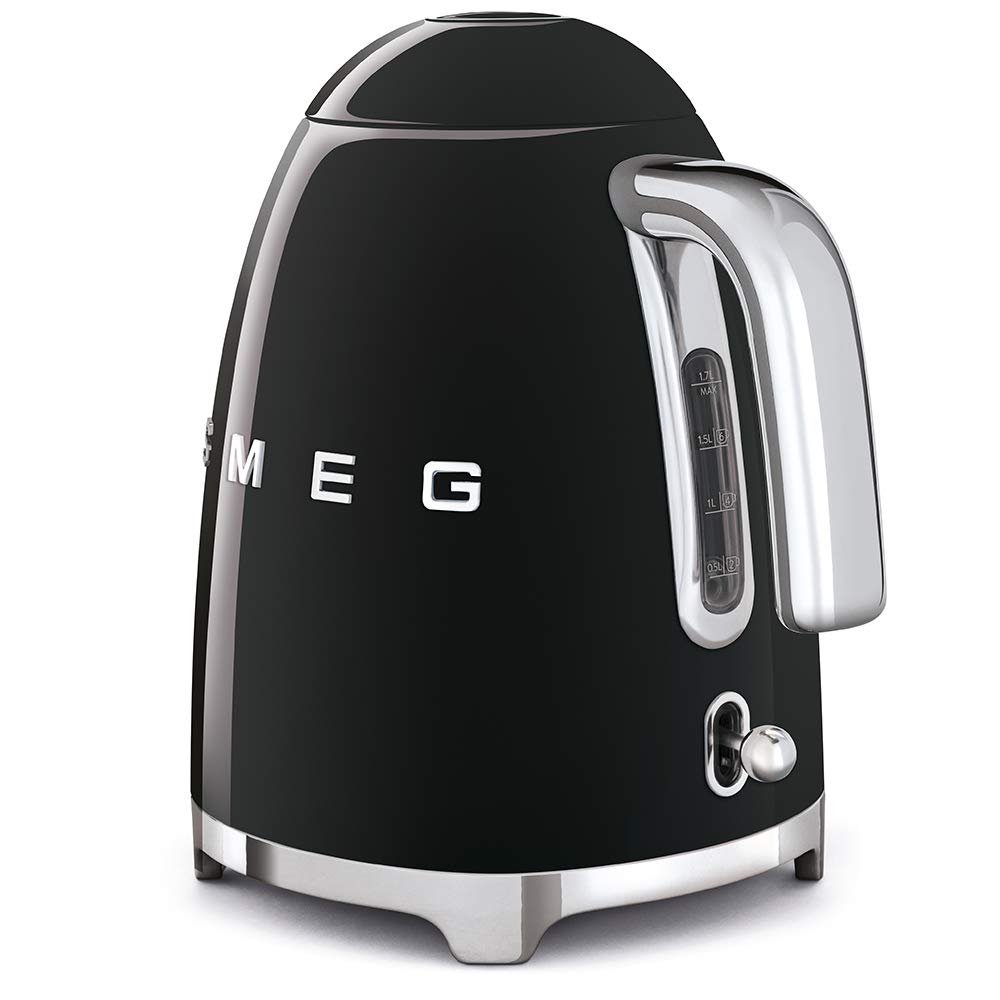 Smeg Standard Kettle 2400W 7 Cups Stainless Steel Black - Fast Boiling Electric Kettle for Home & Office Use