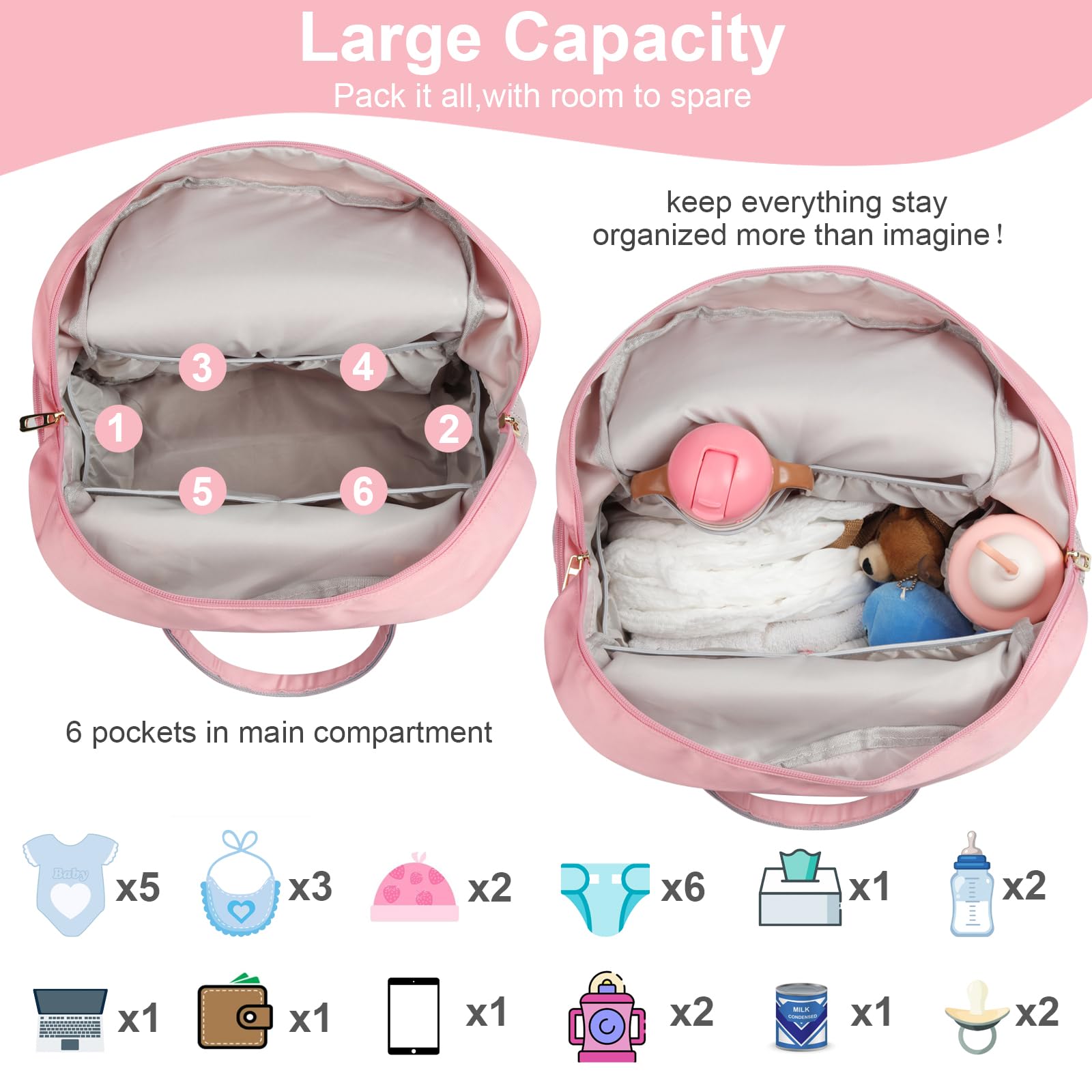 **Large Capacity Multifunctional Diaper Bag Backpack for Moms - Hospital, Travel & Baby Essentials Storage - Stylish Pink Backpack for On-the-Go Parents**    *(Use Cases: Perfect for hospital visits, family trips, daycare runs, and everyday baby care organization.)*