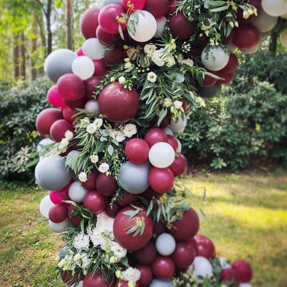 112-Piece Balloon Garland Kit - Burgundy, Gray & White Balloon Arch for Wedding, Birthday Party Decorations | DIY Party Backdrop, Baby Shower, Anniversary Celebration