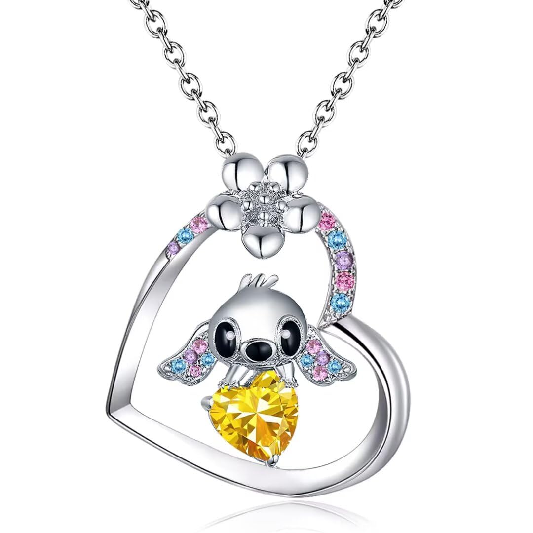 Stitch Birthstone Necklace - Personalized Jewelry Gift for Girls, Daughter & Granddaughter | Birthday Present for Kids & Little Girls | Perfect for Birthdays, Christmas & Special Occasions