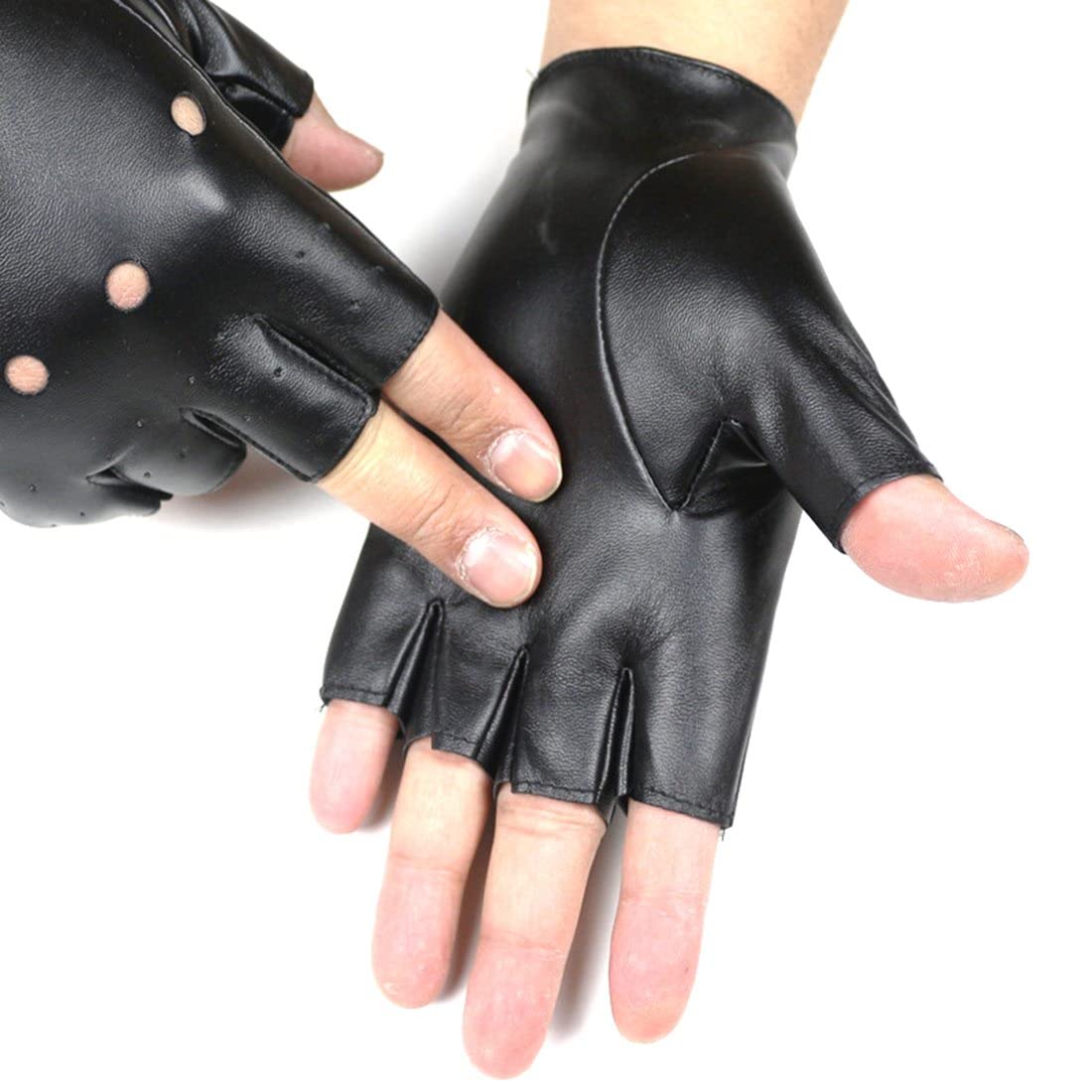 DAMSIL Unisex PU Leather Fingerless Gloves - Punk, Dance, Hip-Hop Fashion Accessories for Men & Women | Perfect for Concerts, Motorcycle Riding, and Winter Outfits