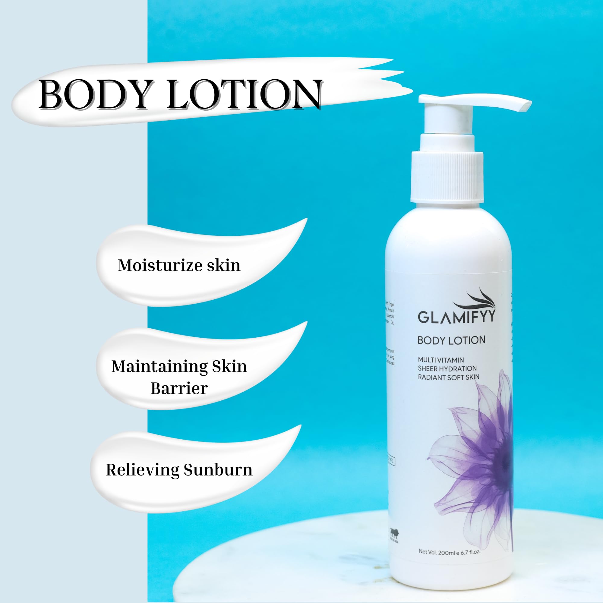 Glamifyy Multi-Vitamin Sheer Hydration Body Lotion for Radiant Soft Skin - 200ml | Lightweight Moisturizer for Dry Skin, Daily Hydration & Glowing Complexion | Perfect for Morning & Night Skincare Routine