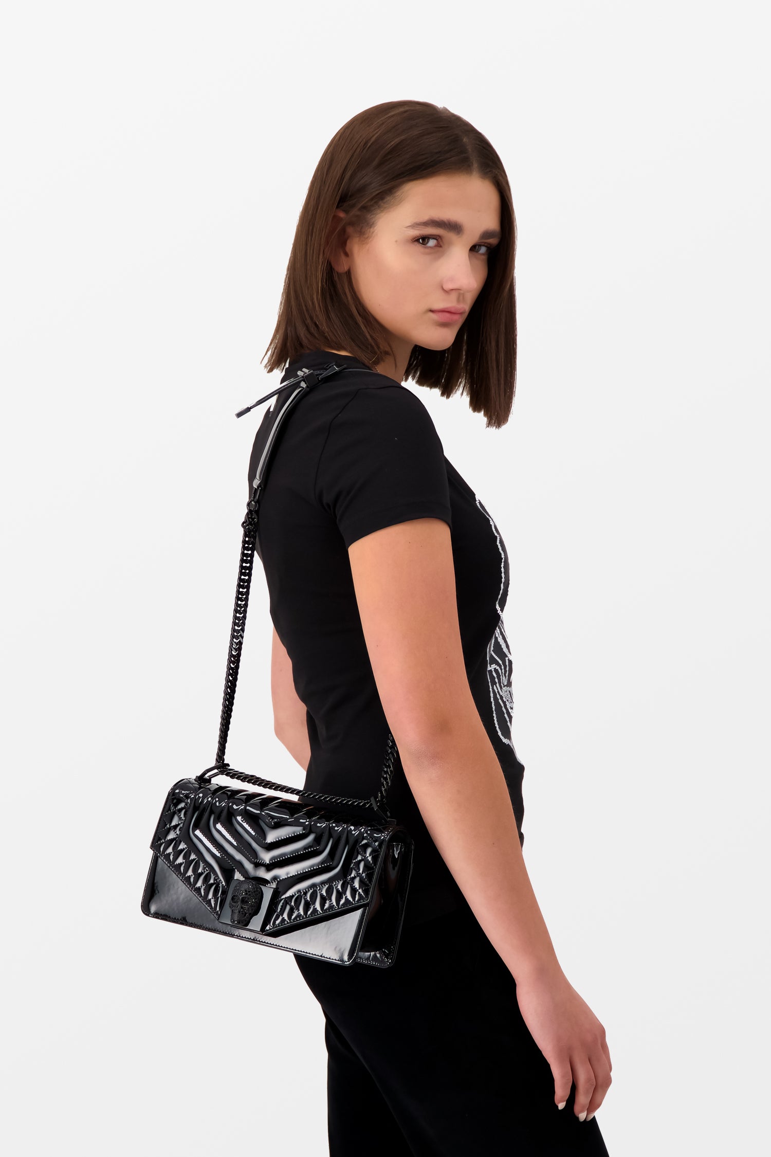 Philipp Plein Black Crystal Shoulder Bag for Women - Luxury Rhinestone Evening Clutch - Perfect for Parties, Weddings & Special Occasions