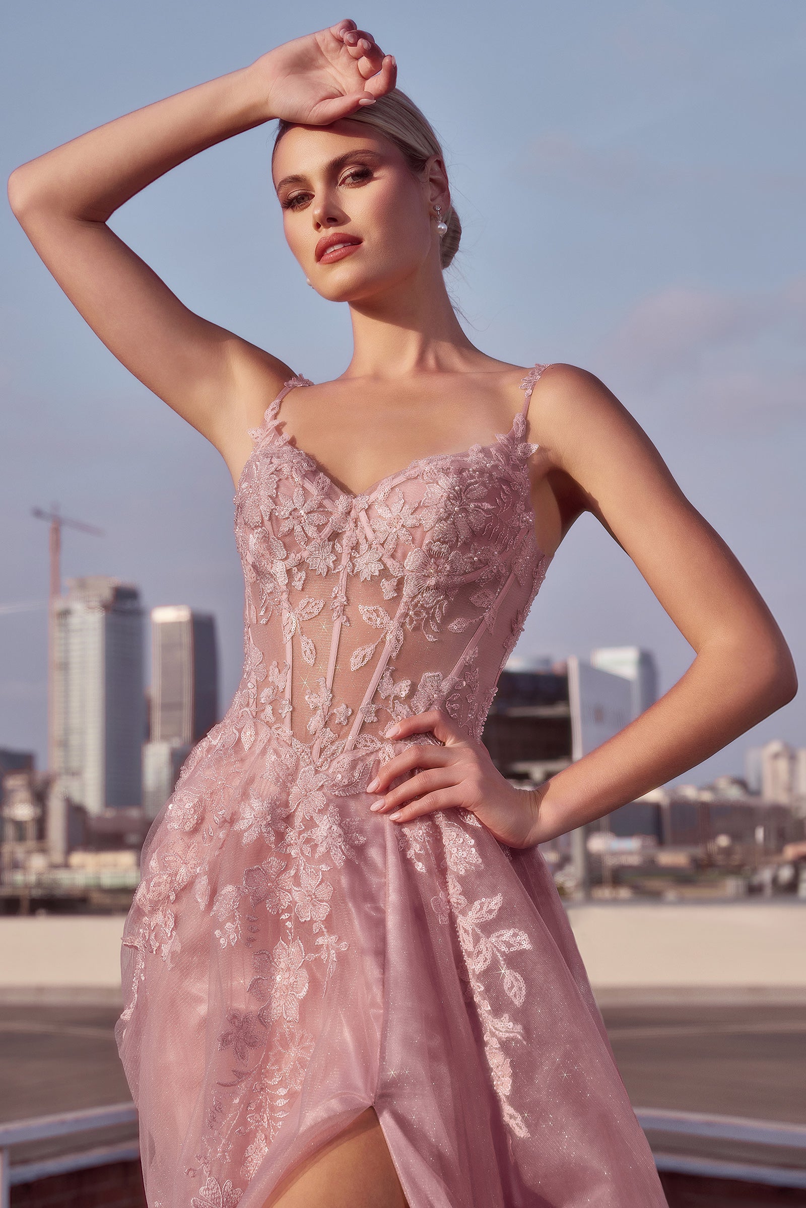 Elegant Mauve Floral Lace A-Line Tulle Dress with Layered Skirt - Perfect for Weddings, Prom & Special Occasions