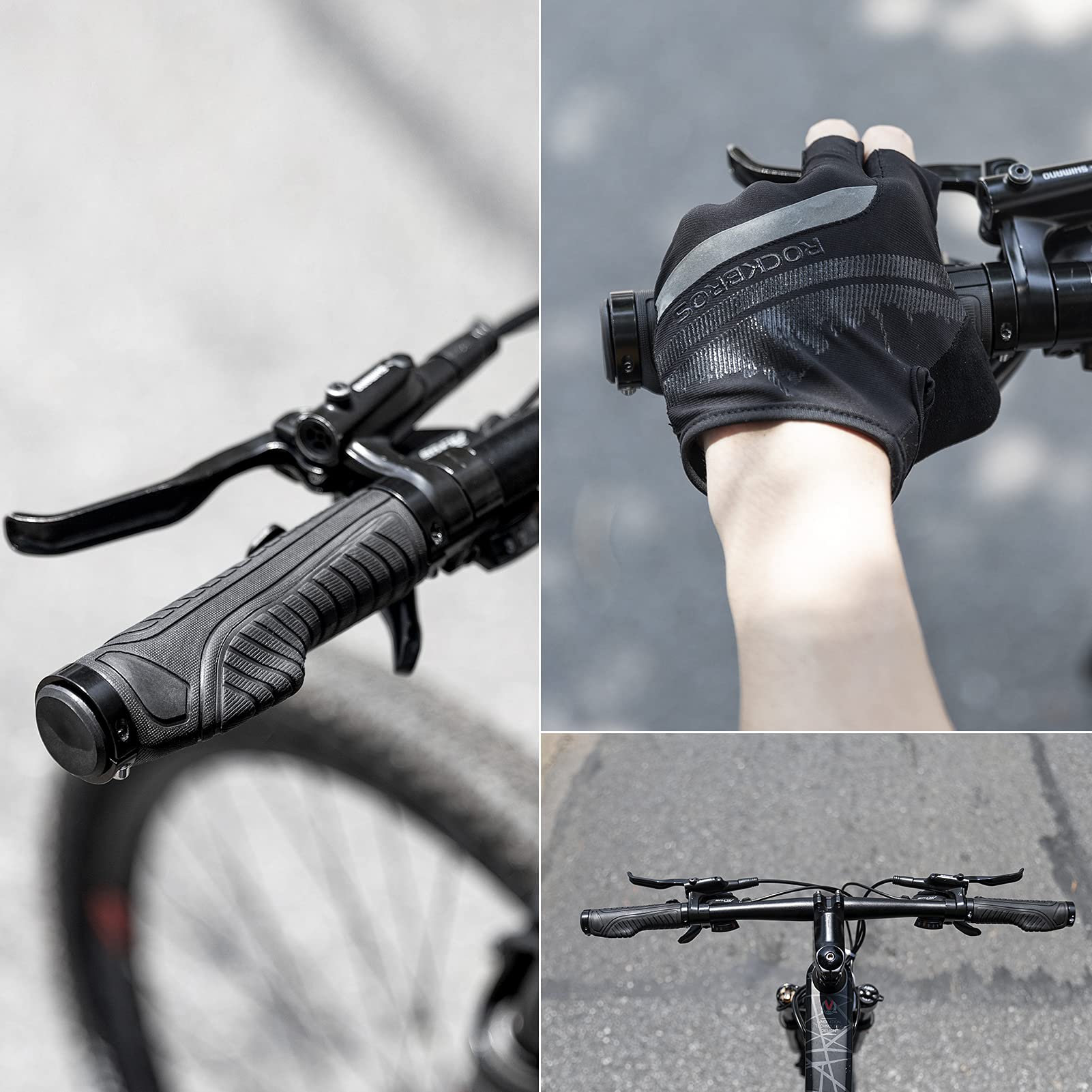 ROCKBROS Mountain Bike Handlebar Grips - Lock-On Double Aluminum Clamp for MTB BMX - Ergonomic Non-Slip Comfort Grip (Black, Grey, Red, Green) - Perfect for Trail Riding, Commuting & Urban Cycling