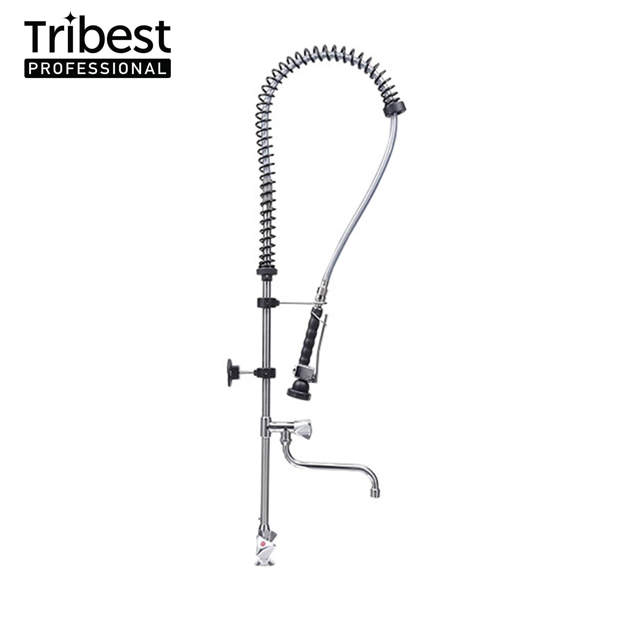 Cancan® MT02 Stainless Steel Sink Mounted Pre-Rinse Faucet with Intermediate Tap - Commercial Kitchen Sprayer for Restaurants, Food Trucks & Home Use