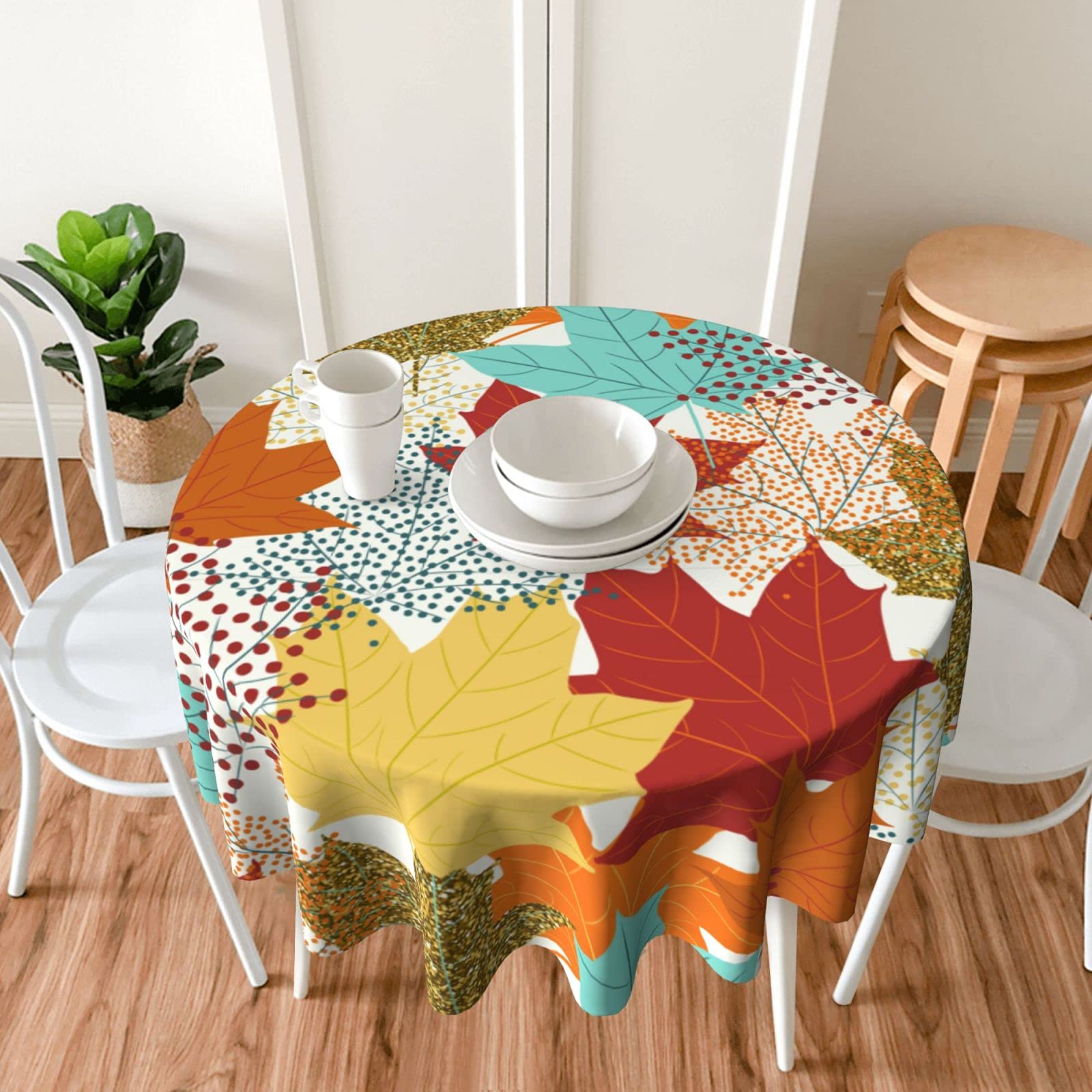 FREEHOTU 60 Inch Round Tablecloth - Thickened Washable Fall Maple Leaves Design for Kitchen, Dining, Party & Tabletop Decor | Perfect for Thanksgiving, Autumn Gatherings & Holiday Celebrations