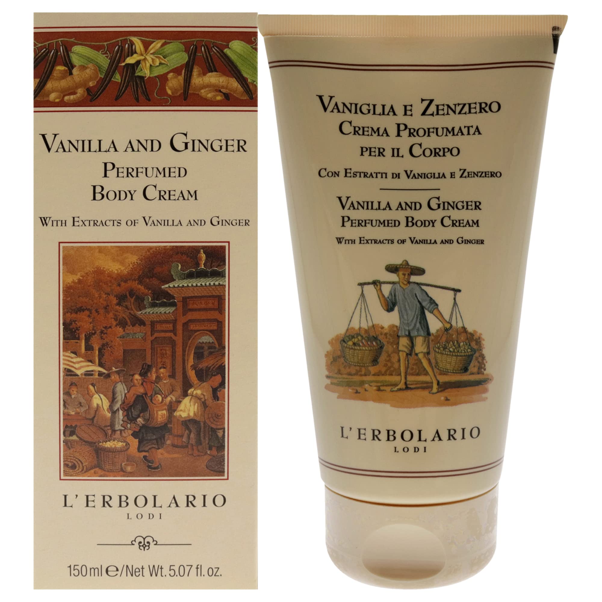 LErbolario Vanilla & Ginger Scented Body Cream - 5.07 oz Unisex Moisturizing Lotion for Dry Skin | Perfect for Daily Hydration & Relaxing Massage