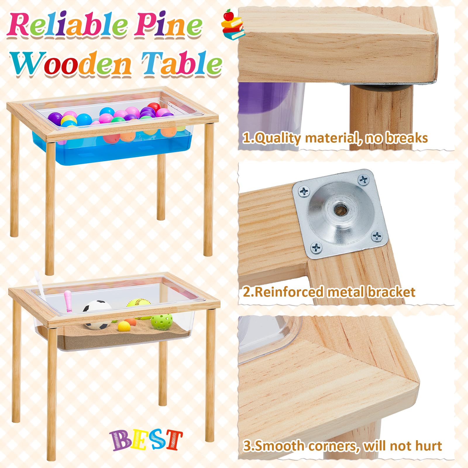 Uiifan 2 Sets Wooden Sensory Sand and Water Play Table - 20 Inch Height Kids Activity Table for Toddlers & Preschool Classroom | Outdoor Backyard, Beach, Daycare Learning Toy (Natural Wood Color)