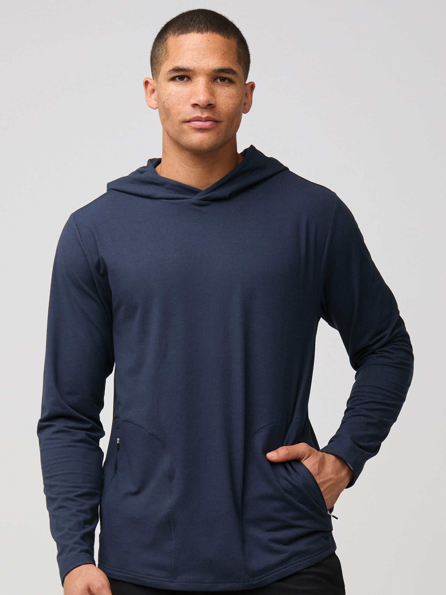 Navy Tech Pullover Hoodie for Men - Lightweight Fleece Lined Sweatshirt with Kangaroo Pocket | Perfect for Gym, Running, and Casual Wear