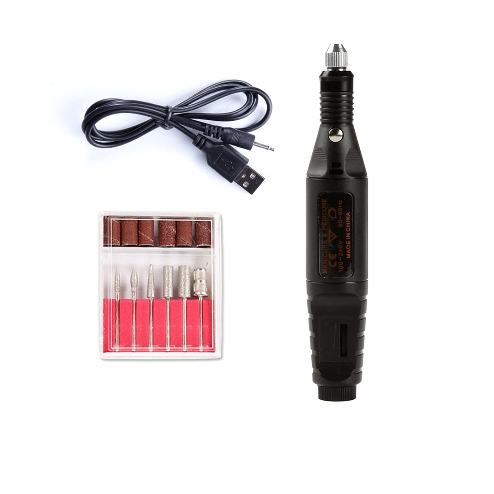 Electric Nail Drill Kit with 6 Drill Bits - Professional Manicure & Pedicure Machine for Gel Polish Removal, Nail Art Filing & Sanding - USB Powered Home Salon Tool (Black) - Perfect for DIY Nail Care & Professional Salon Use