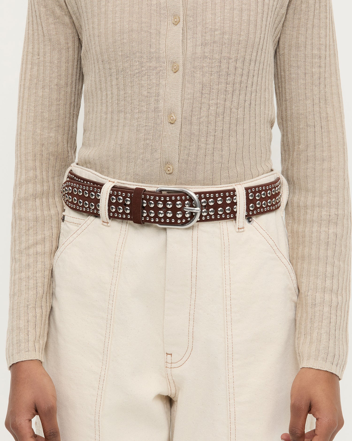 Isaac Espresso & Silver Studded Belt for Men - Stylish Western Cowboy Belt for Jeans & Casual Outfits - Perfect for Parties, Weddings & Everyday Wear