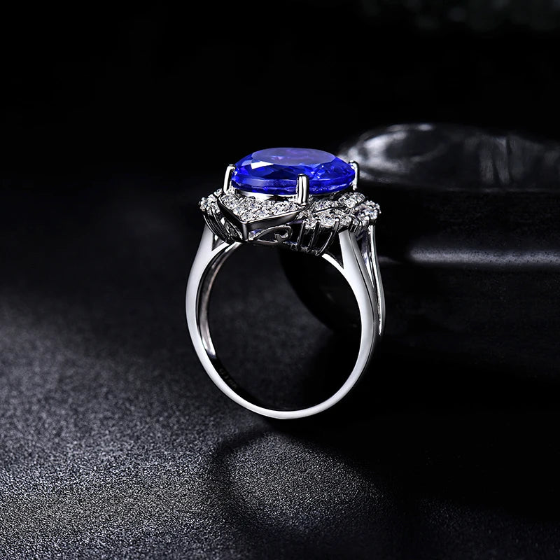 Natural Tanzanite Oval 12x16mm 8.45ct 18K White Gold Ring for Women - Elegant Engagement, Anniversary & Special Occasion Jewelry Gift