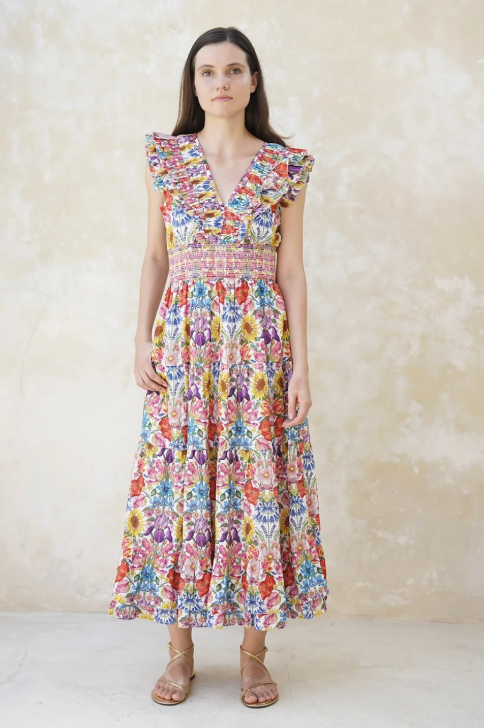 Maribel Midi Dress - Women's Floral Summer Dress with Puff Sleeves | Perfect for Beach Vacations, Date Nights & Outdoor Weddings