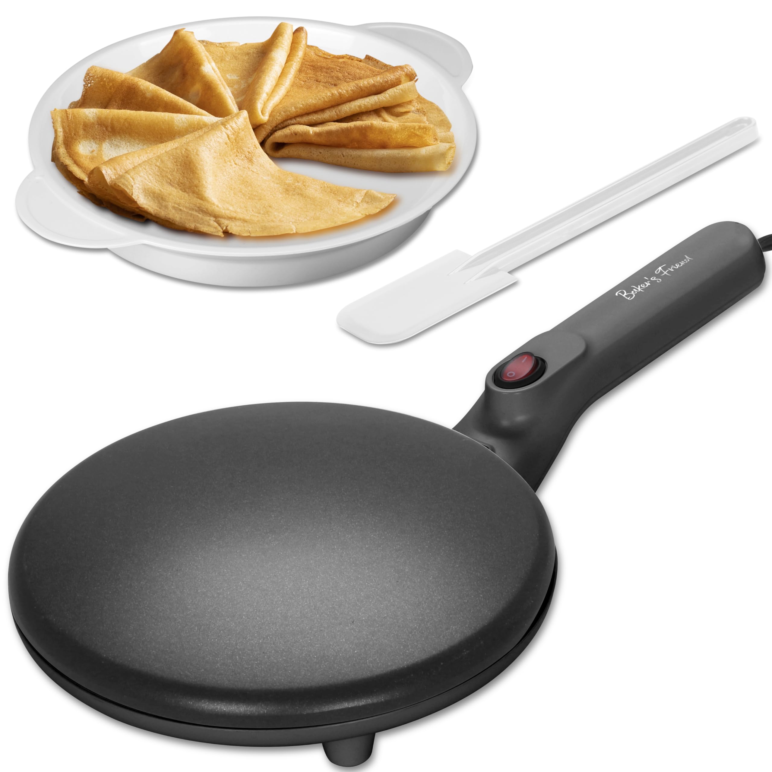 Baker's Friend Electric Crepe Maker Machine - Non-Stick Dipping Plate, Auto Power Off & Temperature Control - Portable Pancake Maker for Home, Breakfast & Party - Perfect for French Crepes, Pancakes & Desserts