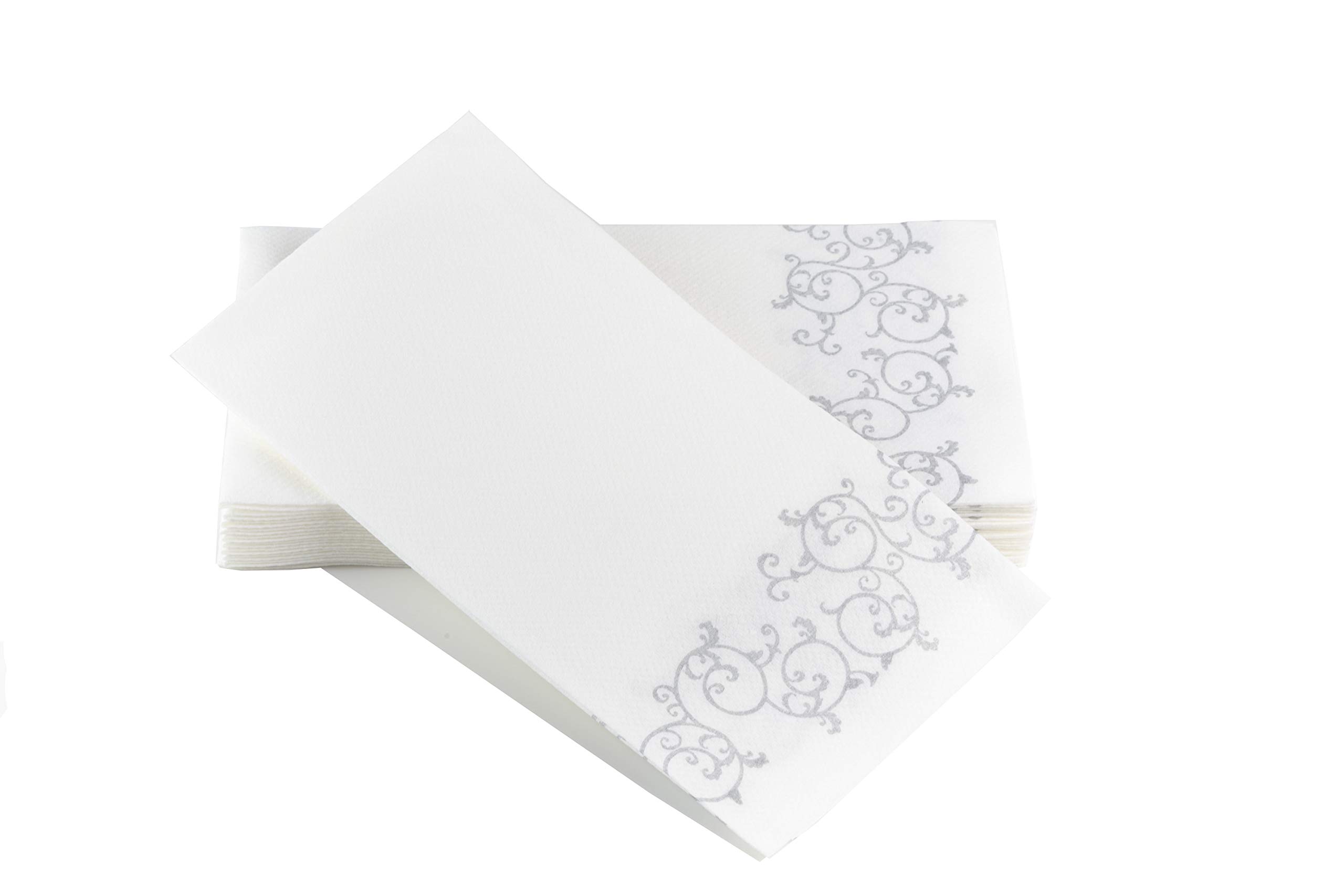 SimuLinen Disposable Guest Bathroom Hand Towels - SILVER FLORAL | Premium Linen-Like Paper Towels with Cloth-Like Texture | 12x17