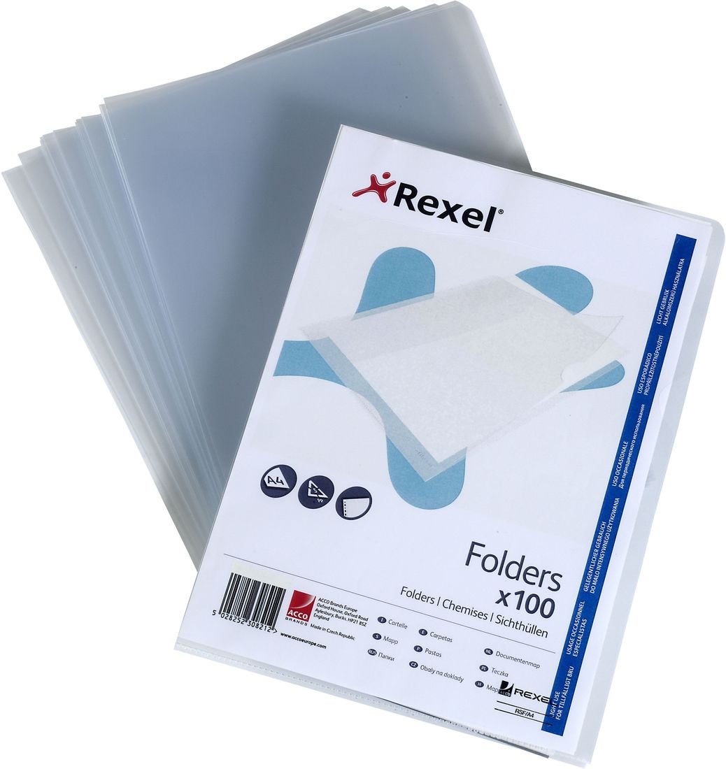 Rexel Superfine Cut Flush Folders A4 Clear (100 Pack) - Premium Document Organizers for Office, School & Home Filing Systems