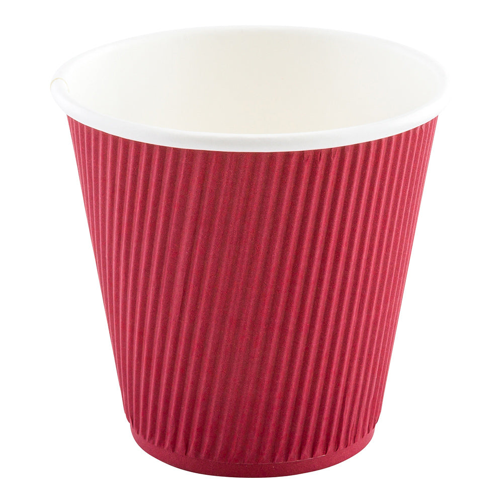 8 oz Crimson Disposable Paper Coffee Cups with Ripple Wall Design - 3.5