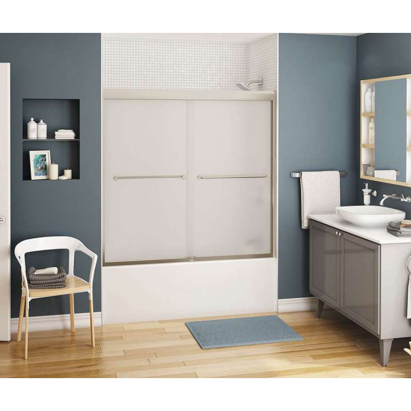 Brushed Nickel 6mm Frameless Glass Tub Door with Mistelite Glass - MAAX Kameleon 6mm Shower Enclosure for 55-59