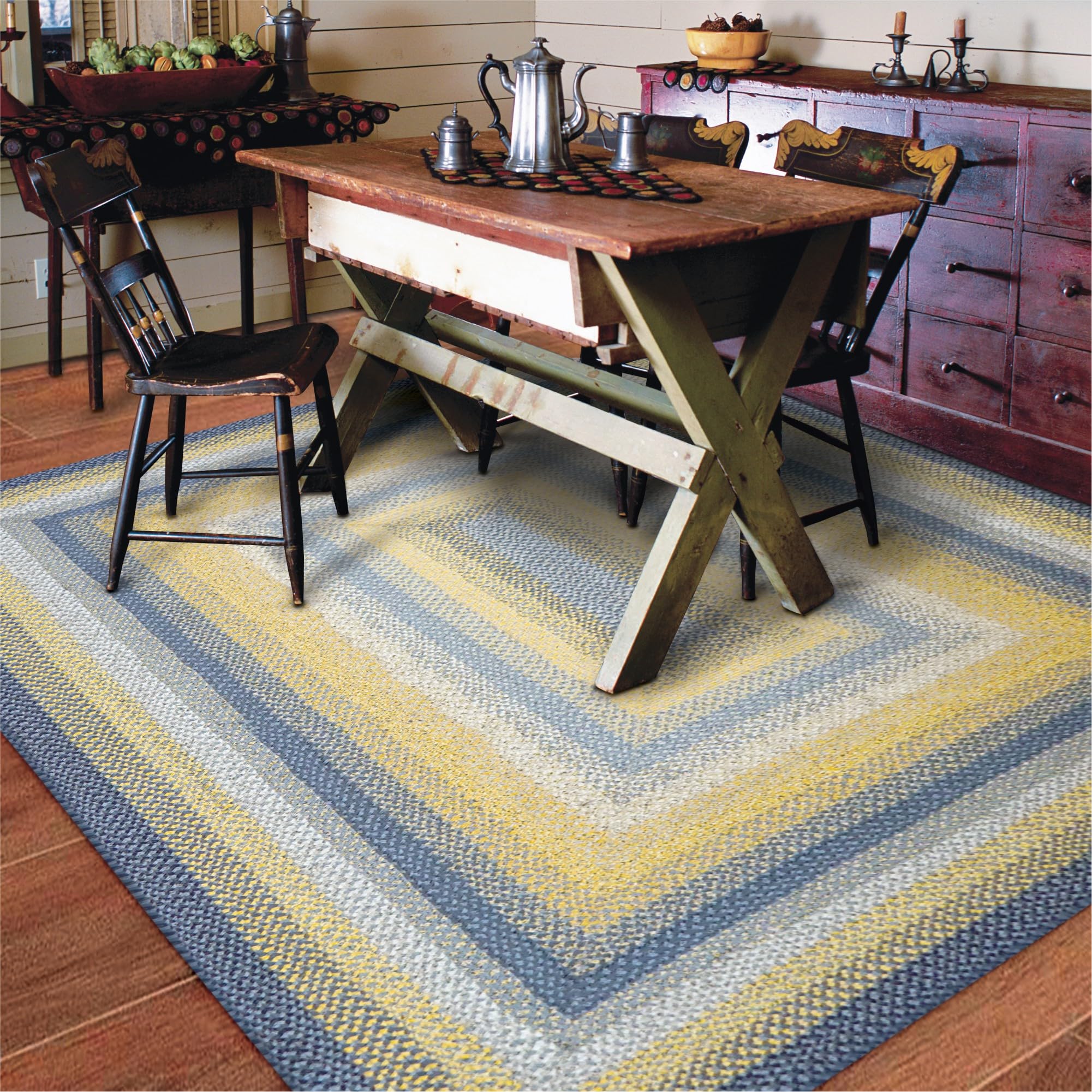 Homespine Sunflower Blue & Yellow Braided Cotton Rug - 6x9 Feet Soft Printed Area Rug for Living Room & Dining Room - Premium Flat-Lay Fabric - Luxury Home Decor for Farmhouse, Boho & Coastal Style Homes