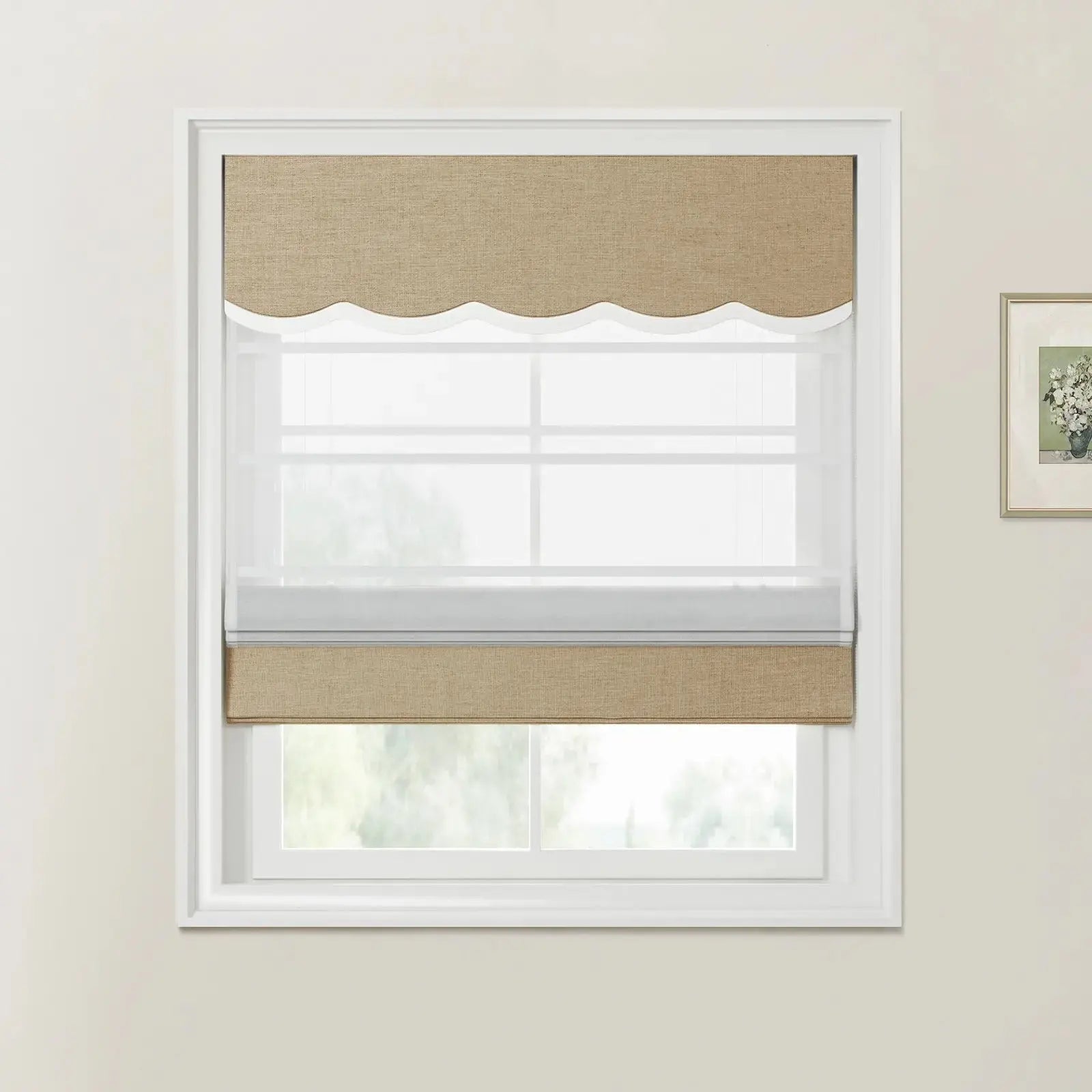 Custom Valanced Day & Night Roman Shade with Cord Lift - Blackout Window Treatment for Bedroom & Living Room