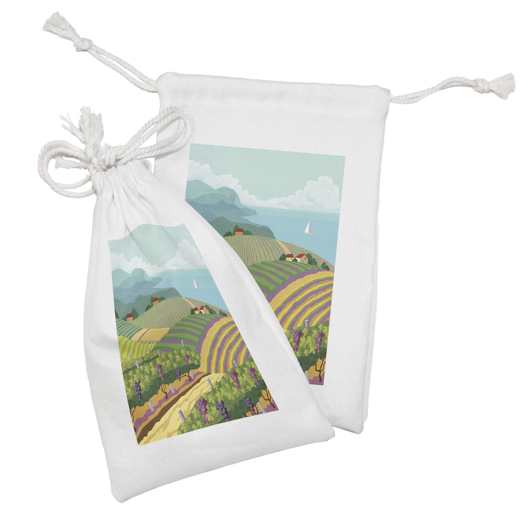 Ambesonne Vineyard Fabric Pouch Set of 2 - Scenic Grape Plantation Drawstring Bags for Toiletries, Travel & Gifts (9