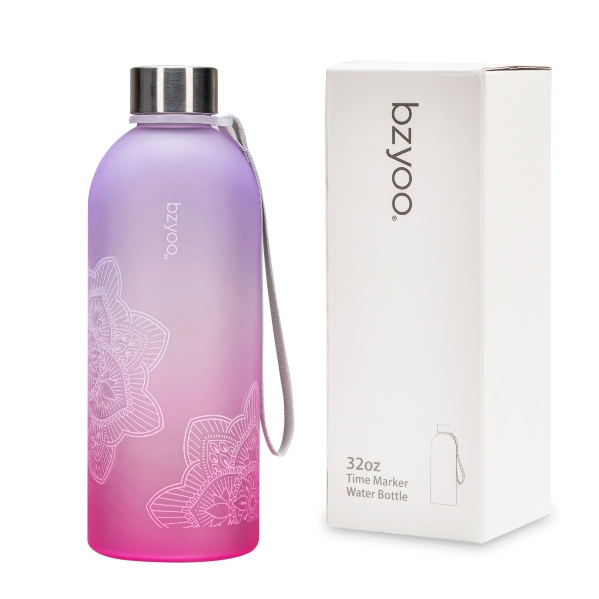32oz La La Mandala Time Marker Tritan Water Bottle with Carrying Strap - Ombre Pink | BPA-Free Leak Proof Sports Water Bottle for Gym, Yoga, Hiking & Outdoor Activities
