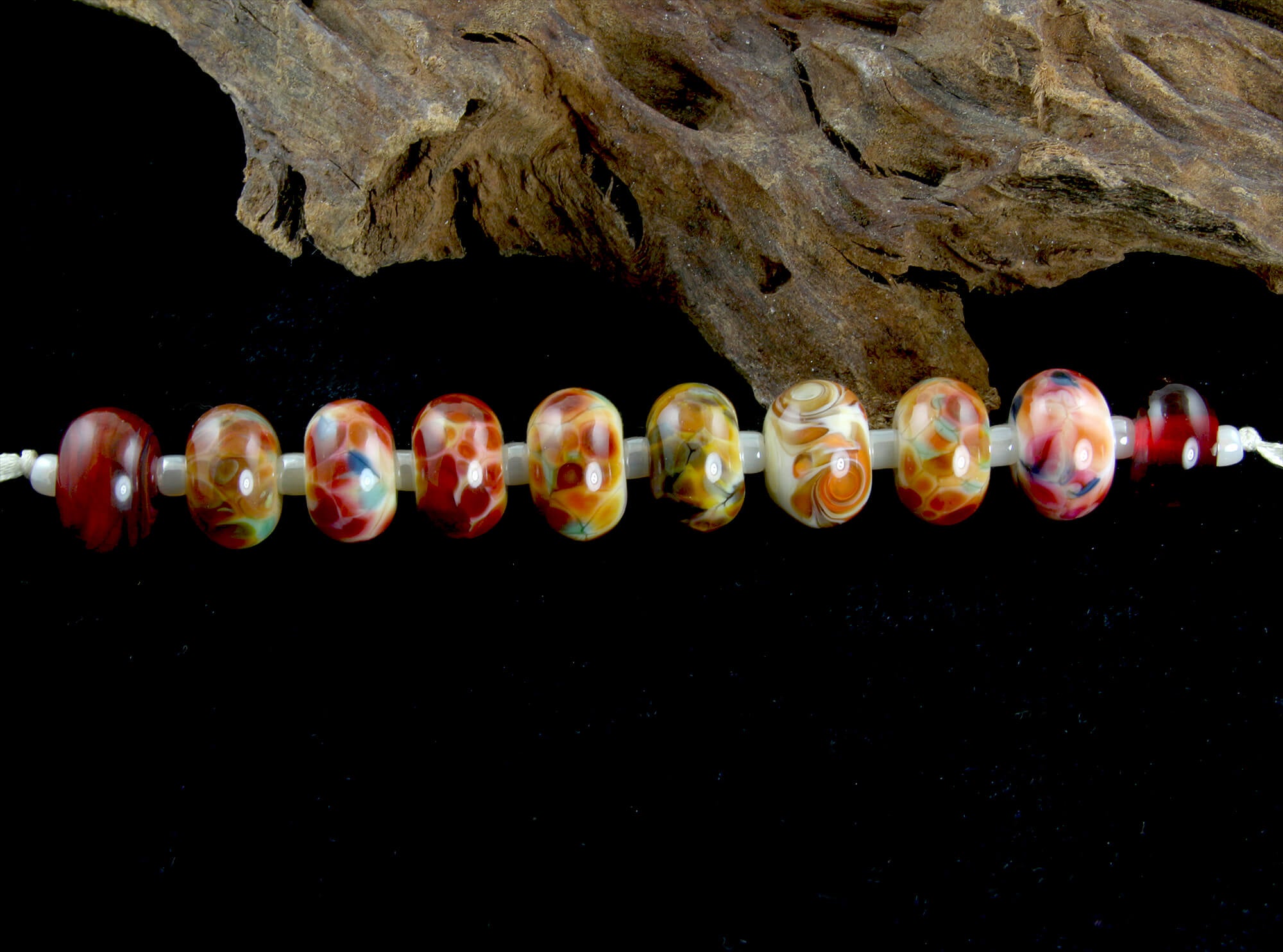 Vibrant Red and Yellow Lampwork Glass Beads Set for Jewelry Making - Handmade SRA Beads for Necklaces, Bracelets, and DIY Crafts