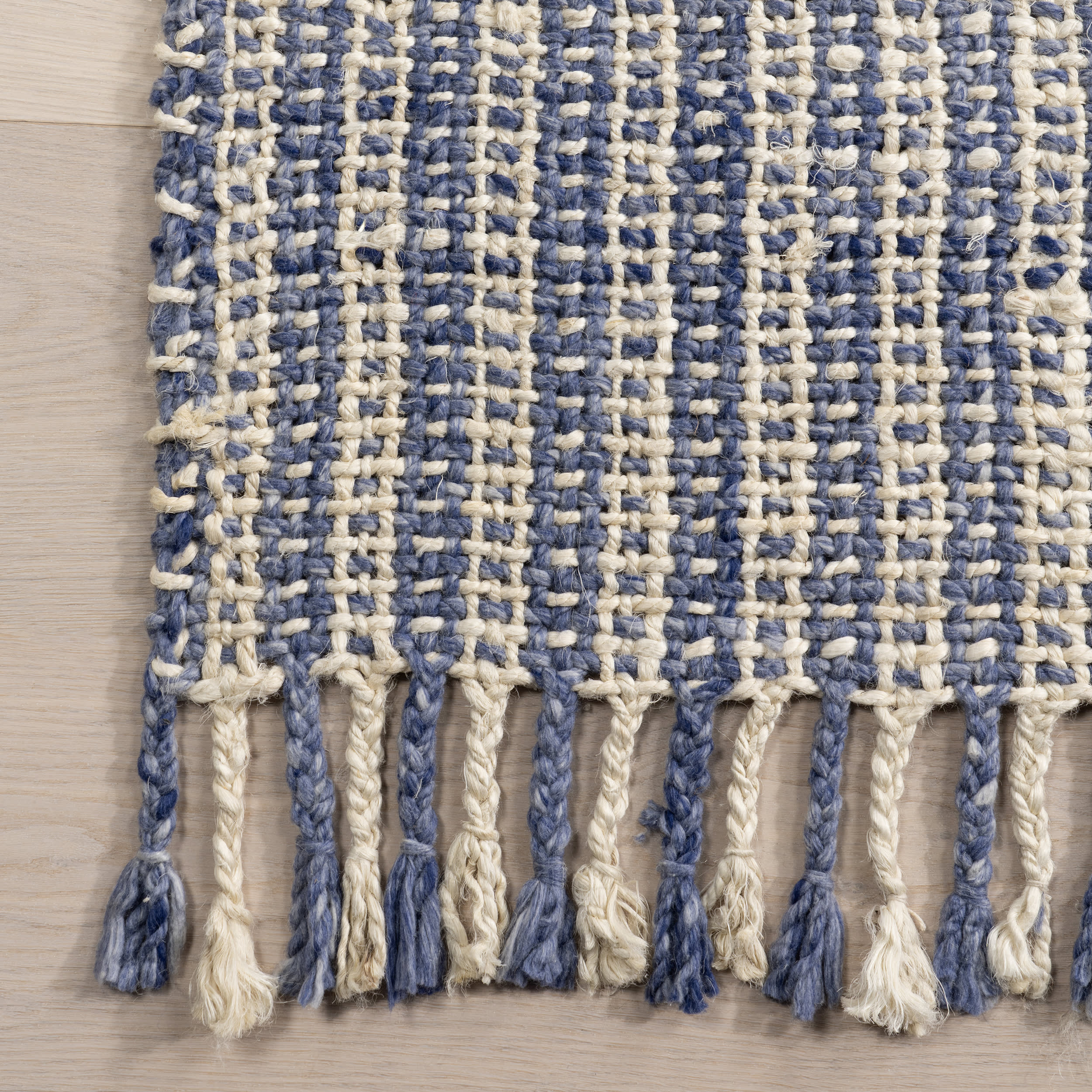 Birdie Rustic Braided Tassel Rug - Light Blue Handwoven Cotton Area Rug for Boho Bedroom, Living Room & Nursery Decor