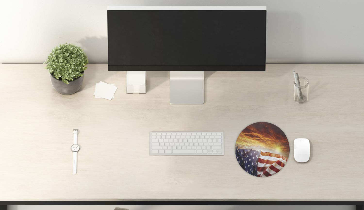 Ambesonne American Flag Mouse Pad - Non-Slip Round Rubber Gaming Mousepad with USA Sunset Design, 8 Inch, Multicolor - Perfect for Office, Home & Gaming Computers