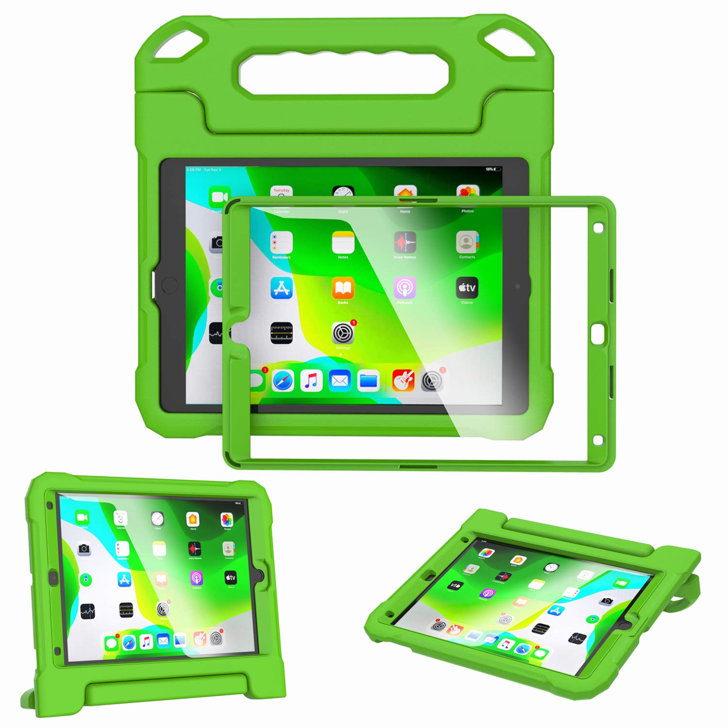 Shockproof Kids iPad 10.2 Case for 9th/8th/7th Gen (2021/2020/2019) - Lightweight Handle Stand with Built-in Screen Protector | Durable Green Tablet Cover for School, Travel & Home Learning