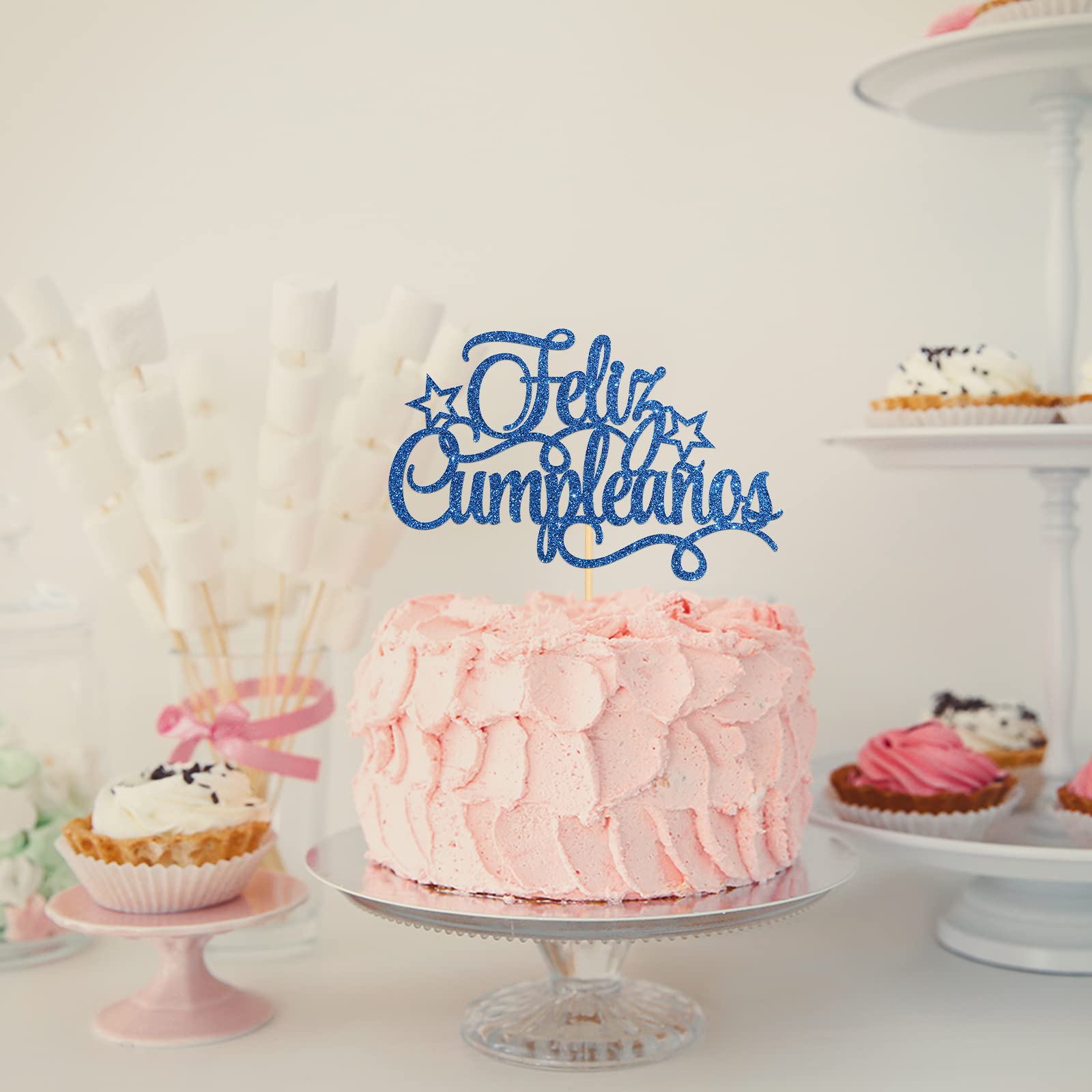 Feliz Cumpleaños Cake Topper - Spanish Happy Birthday Party Decorations with Blue Glitter | Fiesta Theme Cake Topper for Birthday Celebrations, Baby Showers & Special Events