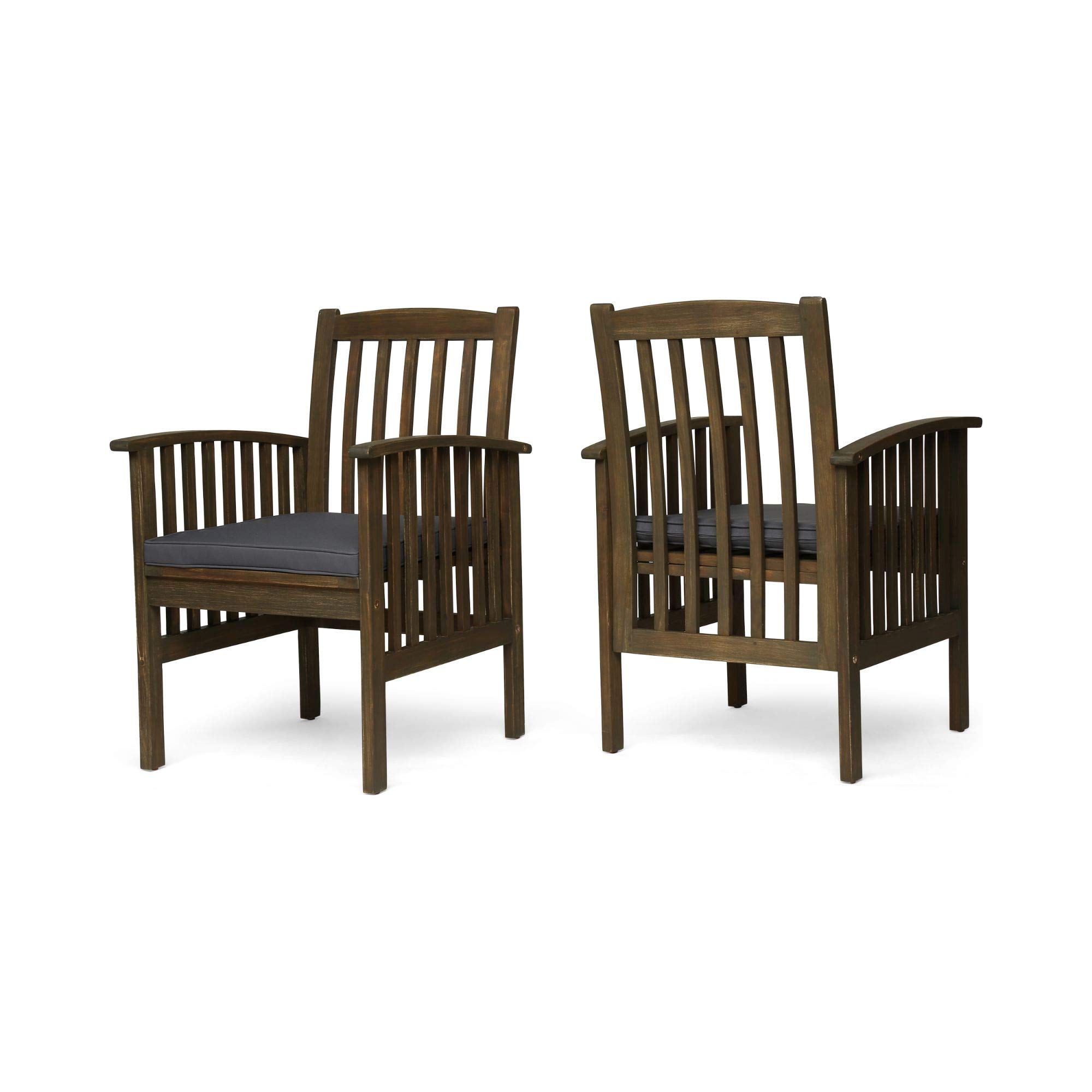 2-Piece Gray Traditional Outdoor Patio Dining Chairs with Gray Cushions - Contemporary Home Living Furniture for Garden, Backyard & Poolside Relaxation