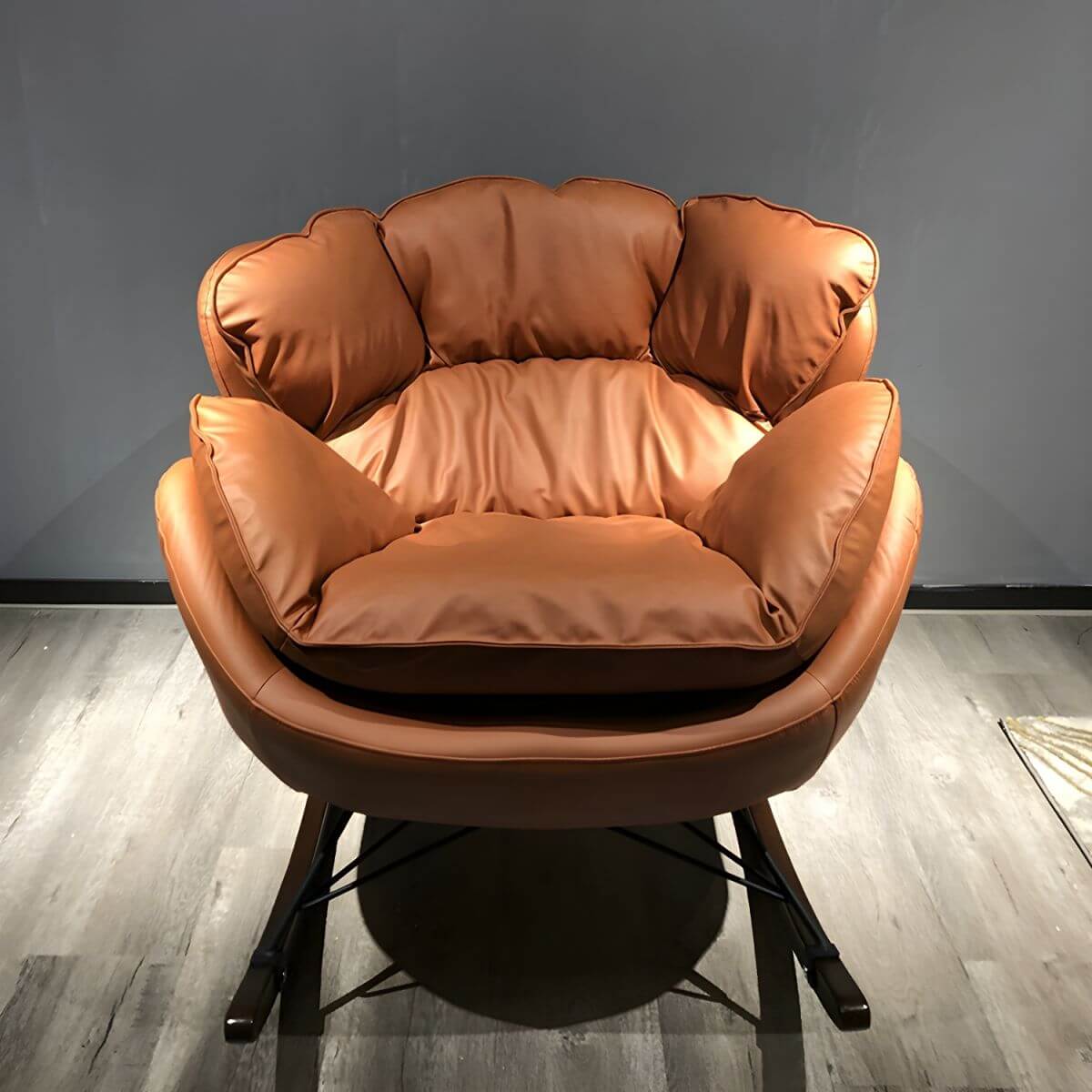 Modern Indoor Rocking Chair with Black Upholstery - Non-Scratch Recessed Arm Design - Perfect for Living Room, Nursery & Relaxation
