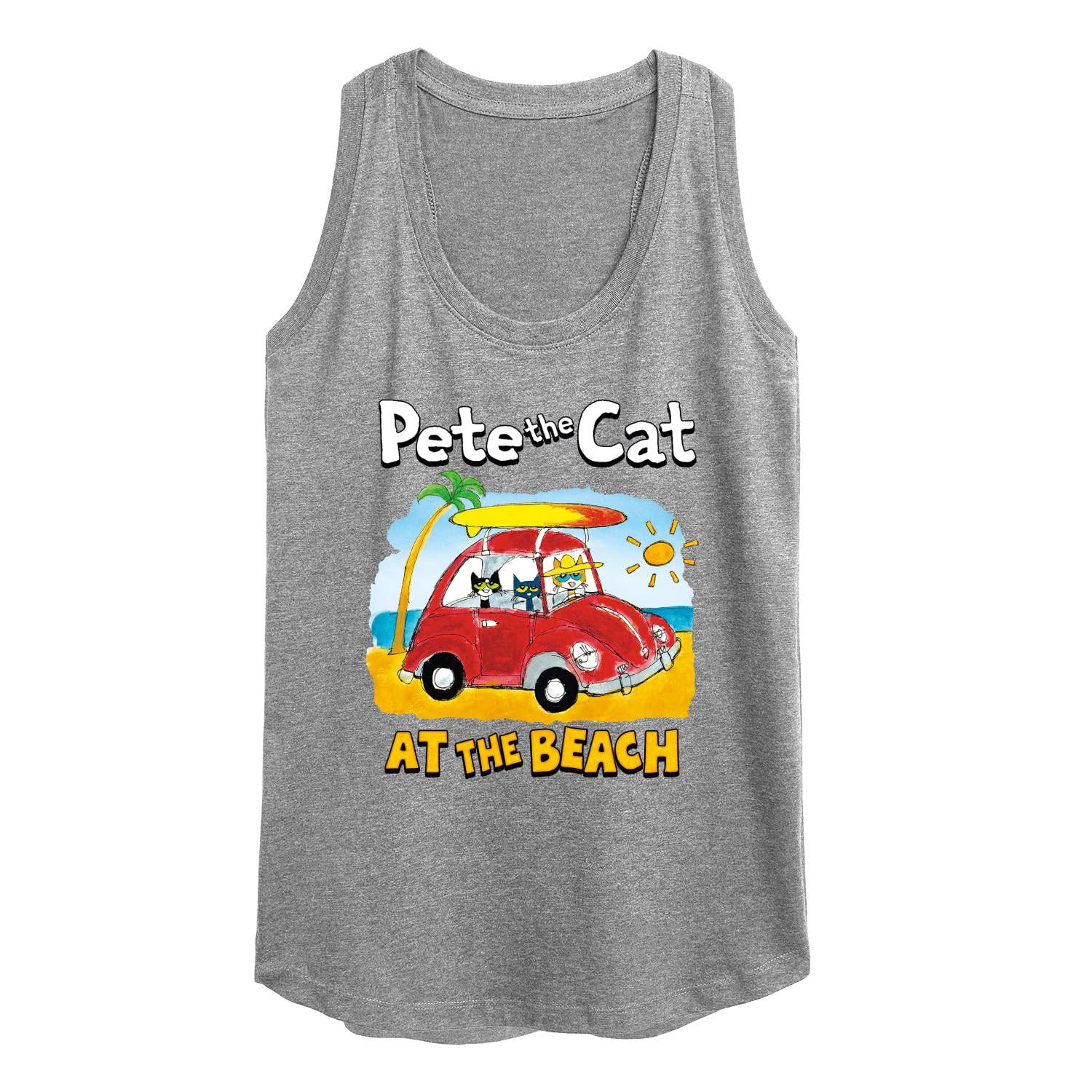 Pete the Cat at The Beach Women's Racerback Tank Top - Cute Graphic Tee for Summer Outings, Beach Vacations & Casual Wear