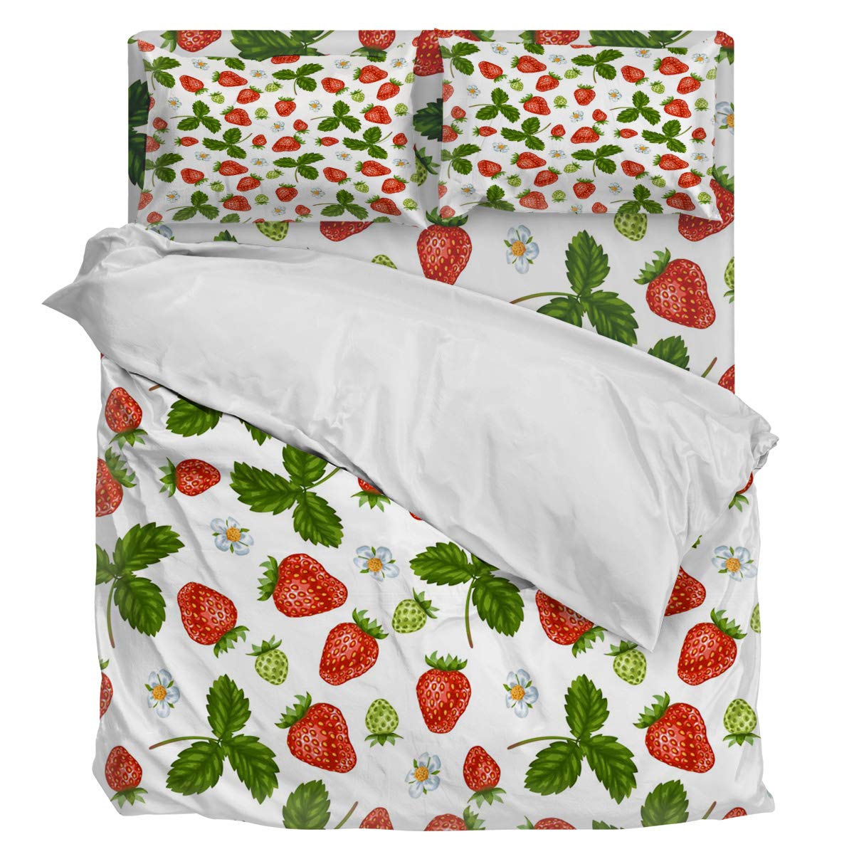 Three Sunflower 4-Piece Queen Duvet Cover Set - Ultra Soft Luxury Lightweight Comforter Cover with Zipper Closure, All-Season Strawberry Fruit Design - Perfect for Bedroom Decor, Guest Room & Cozy Home Styling